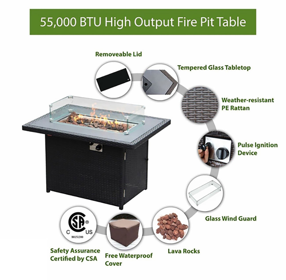 Rainshield Patio Furniture -8 Piece Sectional with Club Chairs 6" Cushions and 42" Fire Table - Starts at $1399