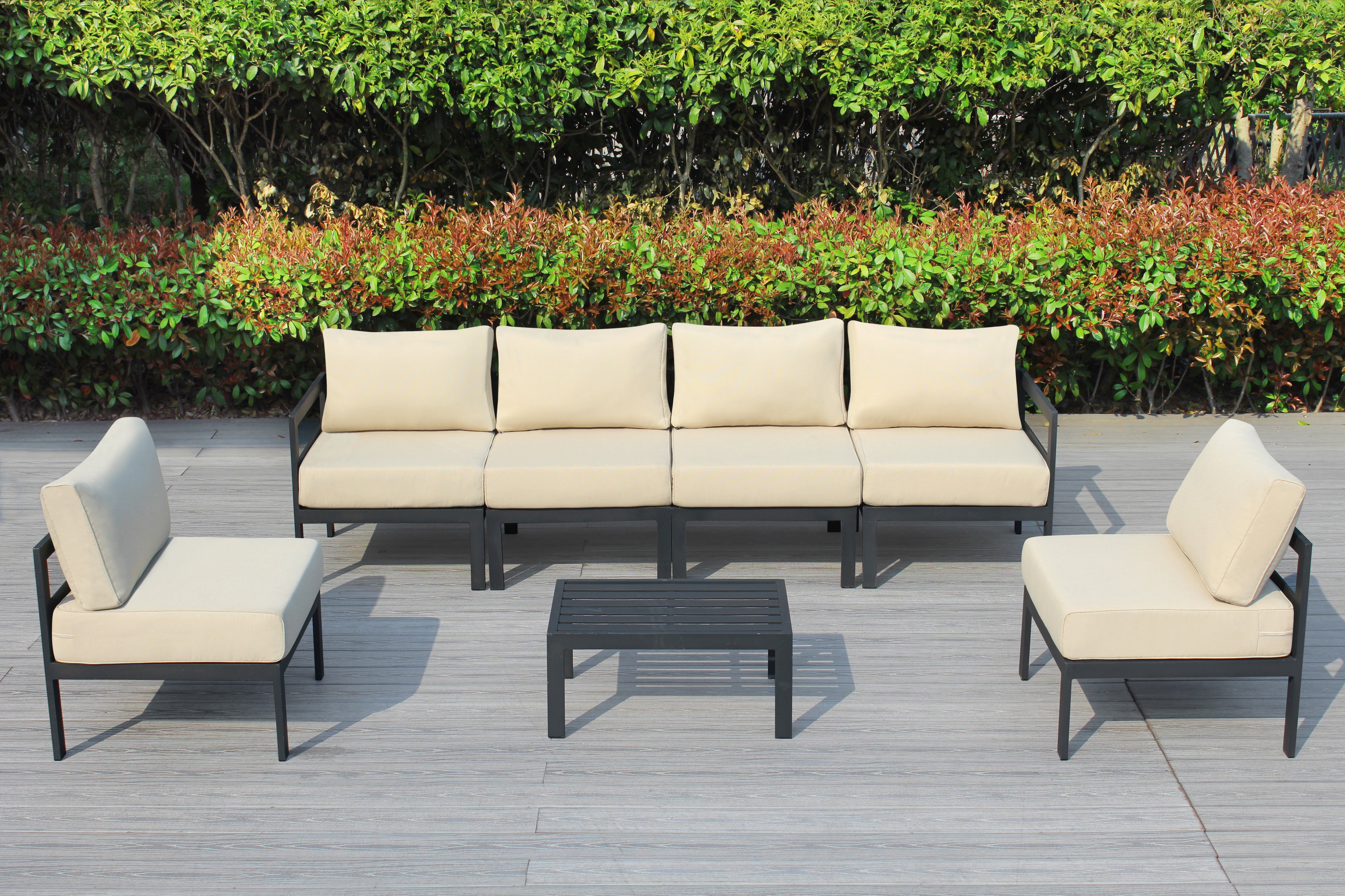 Fully Assembled Rainshield Patio Furniture - 7 Piece Aluminum Outdoor Sectional with Water Protected Cushions - Price starts at $1,144