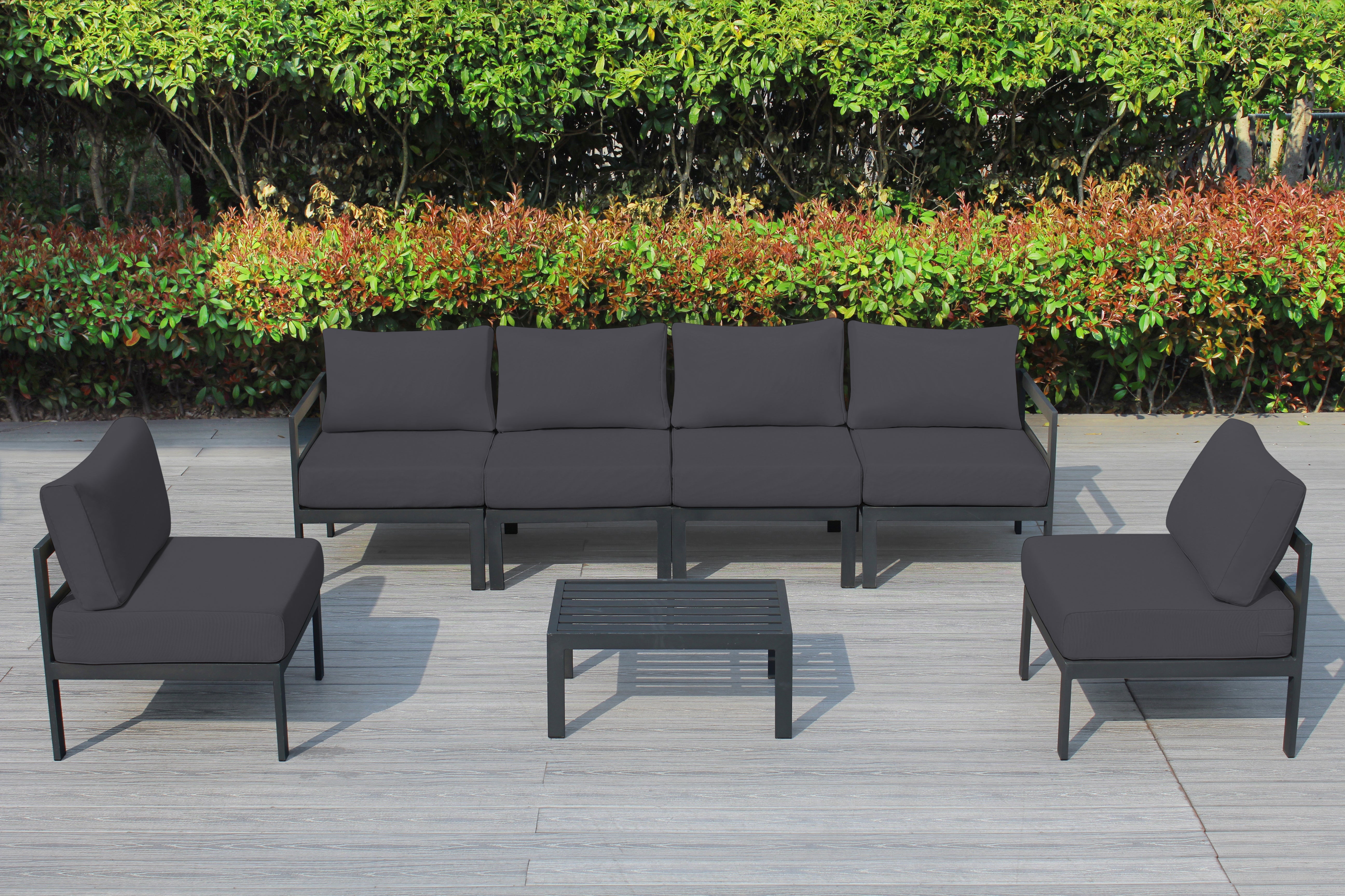 Fully Assembled Rainshield Patio Furniture - 7 Piece Aluminum Outdoor Sectional with Water Protected Cushions
