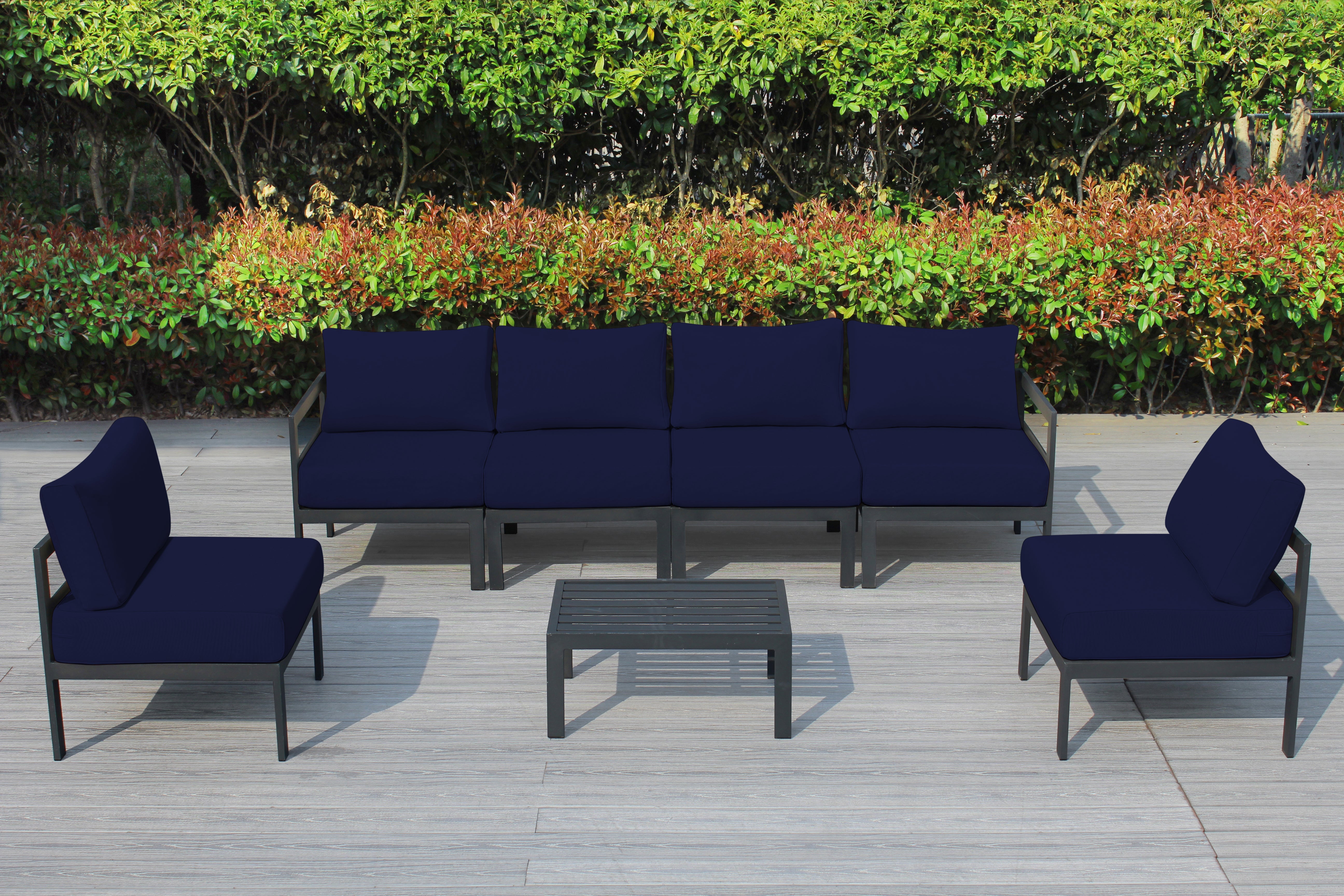 Fully Assembled Rainshield Patio Furniture - 7 Piece Aluminum Outdoor Sectional with Water Protected Cushions - Price starts at $1,144