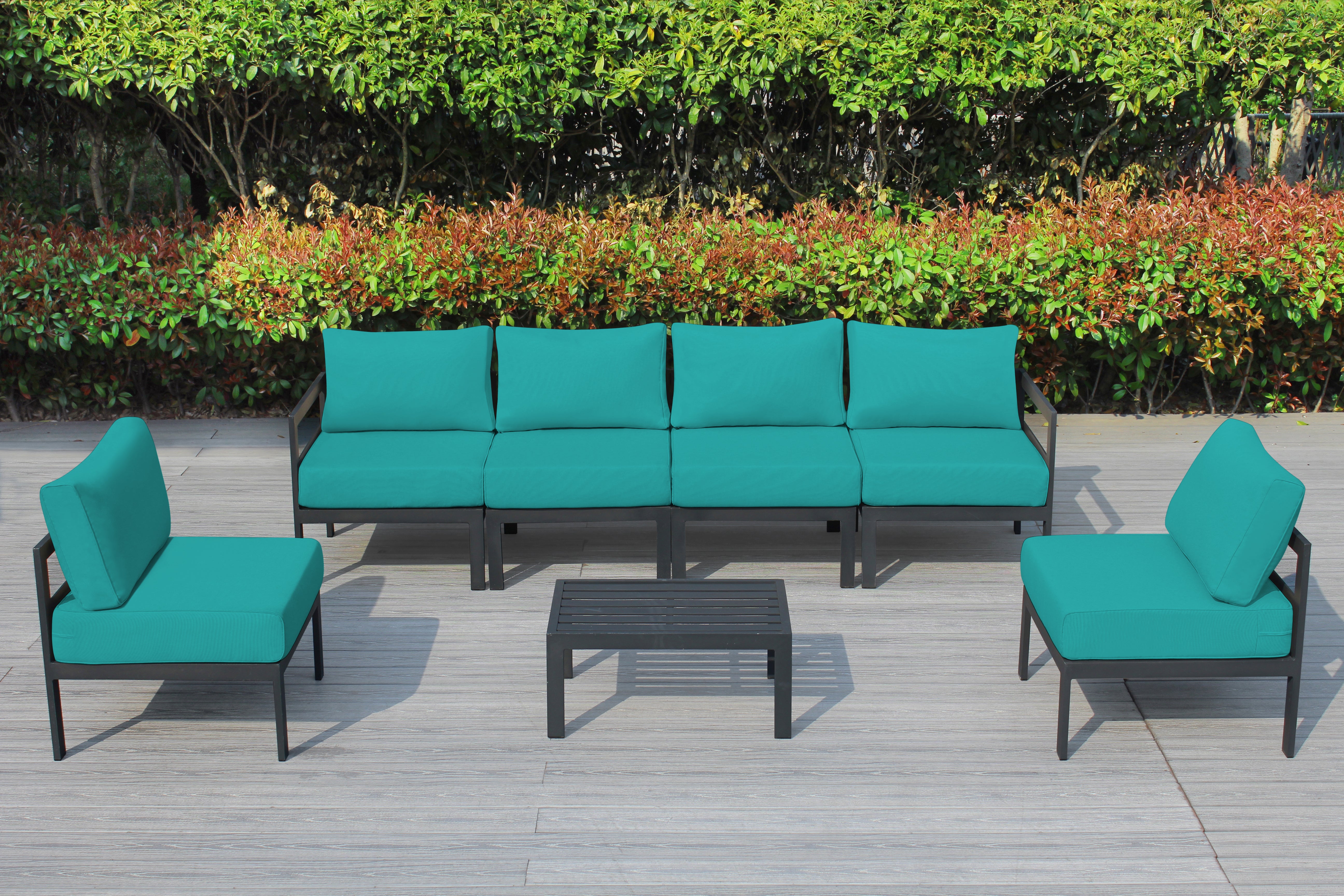 Fully Assembled Rainshield Patio Furniture - 7 Piece Aluminum Outdoor Sectional with Water Protected Cushions - Price starts at $1,144
