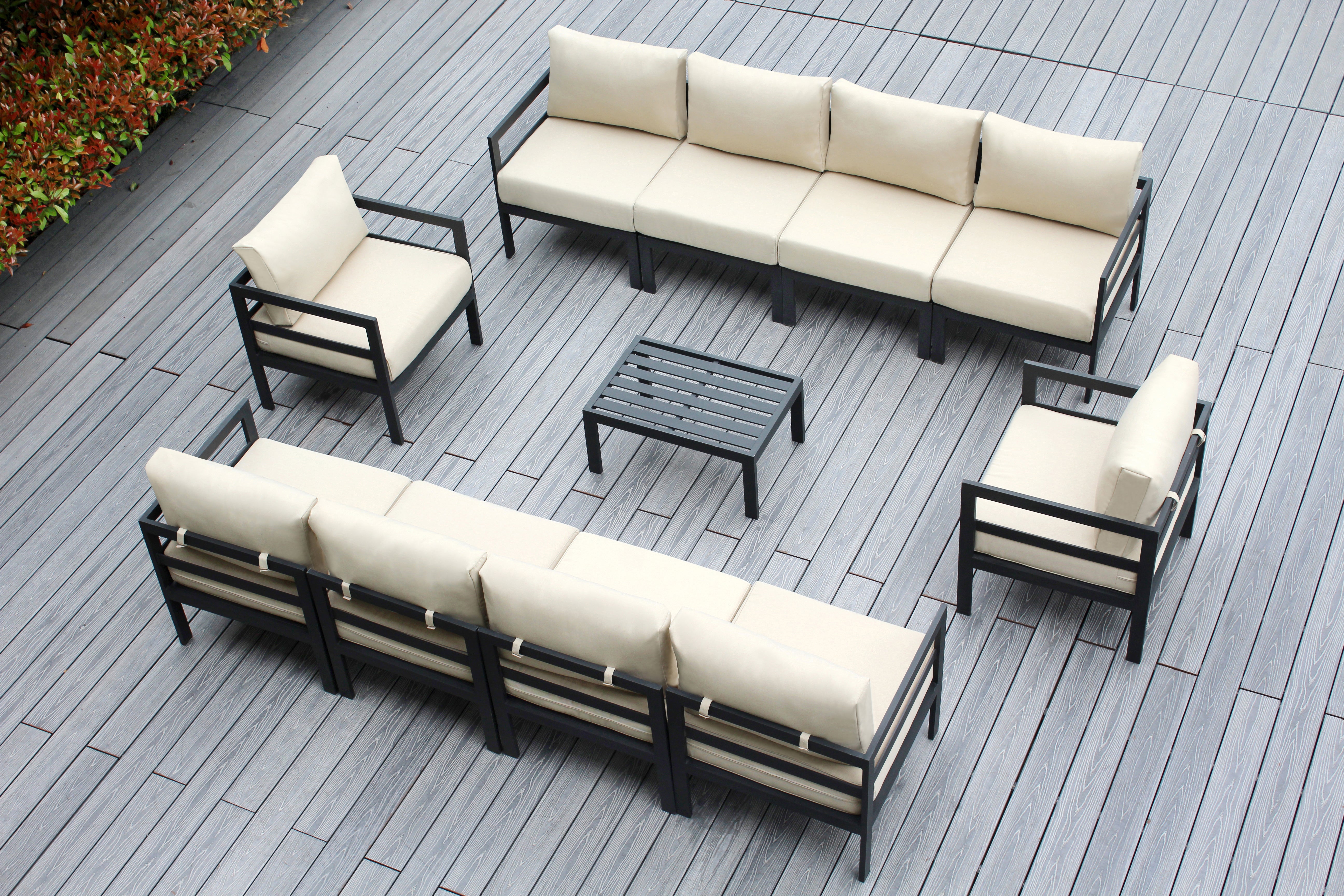 Fully Assembled Rainshield Patio Furniture - 11 Piece Aluminum Outdoor Sectional with Water Protected Cushions