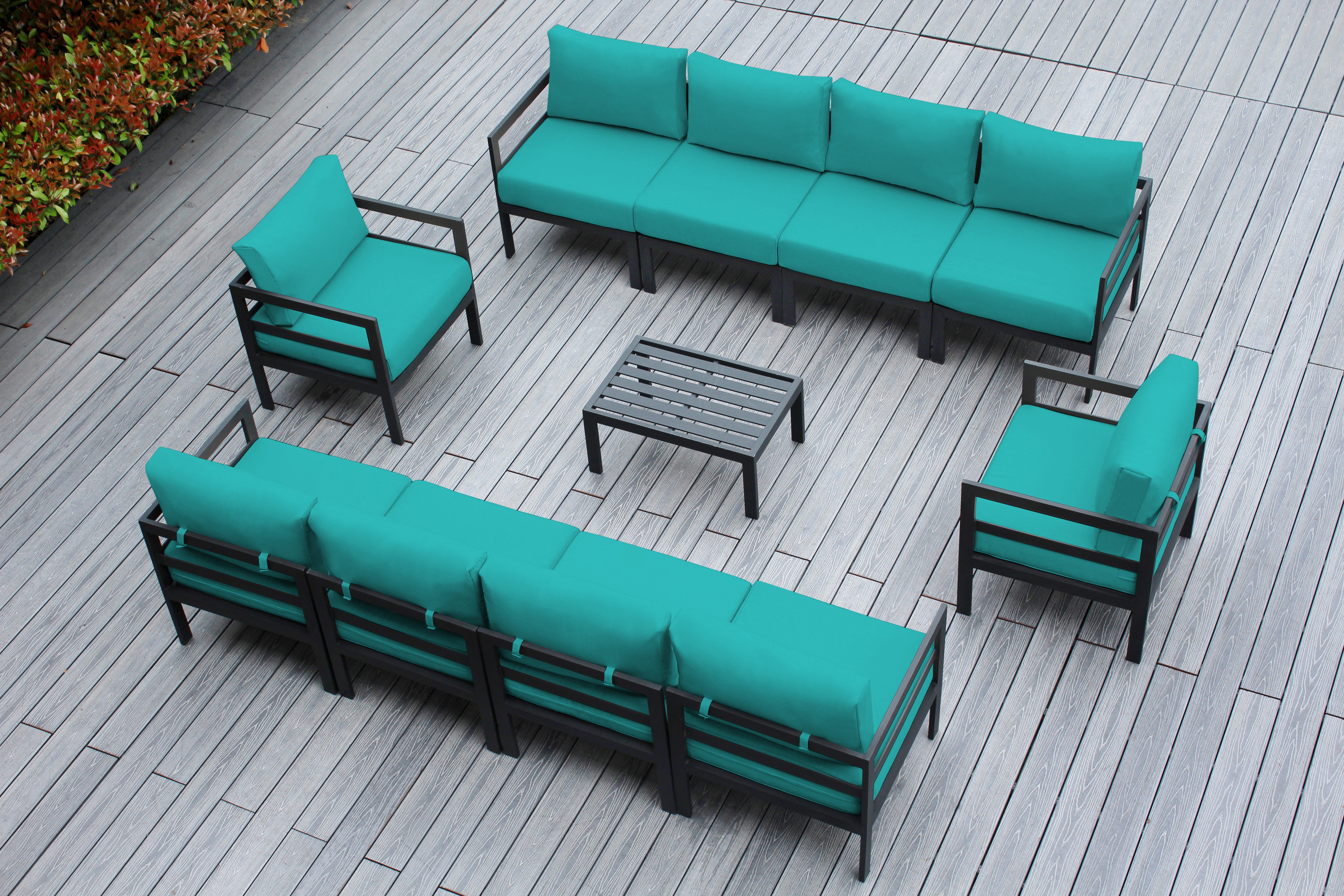 Fully Assembled Rainshield Patio Furniture - 11 Piece Aluminum Outdoor Sectional with Water Protected Cushions