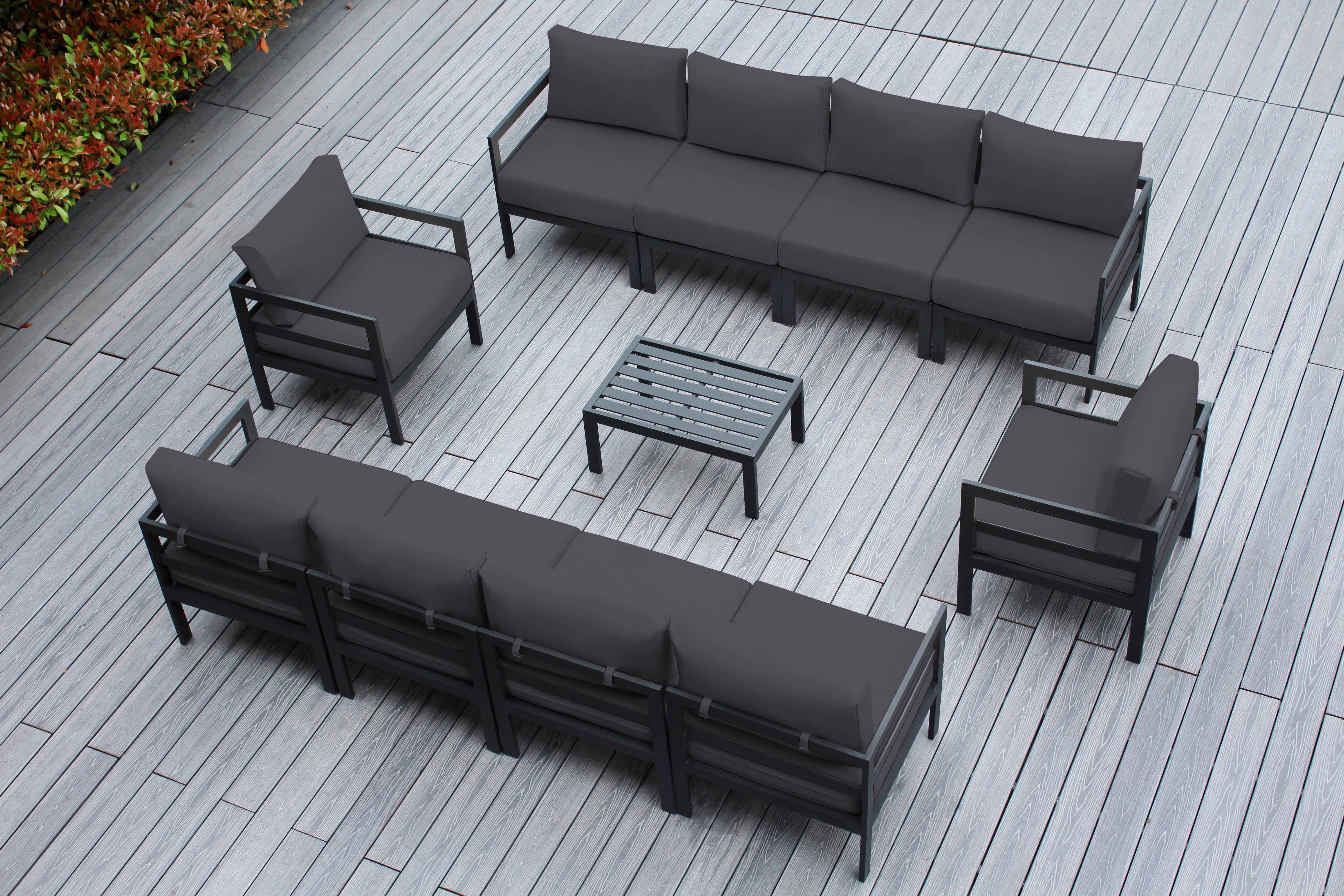 Fully Assembled Rainshield Patio Furniture - 11 Piece Aluminum Outdoor Sectional with Water Protected Cushions