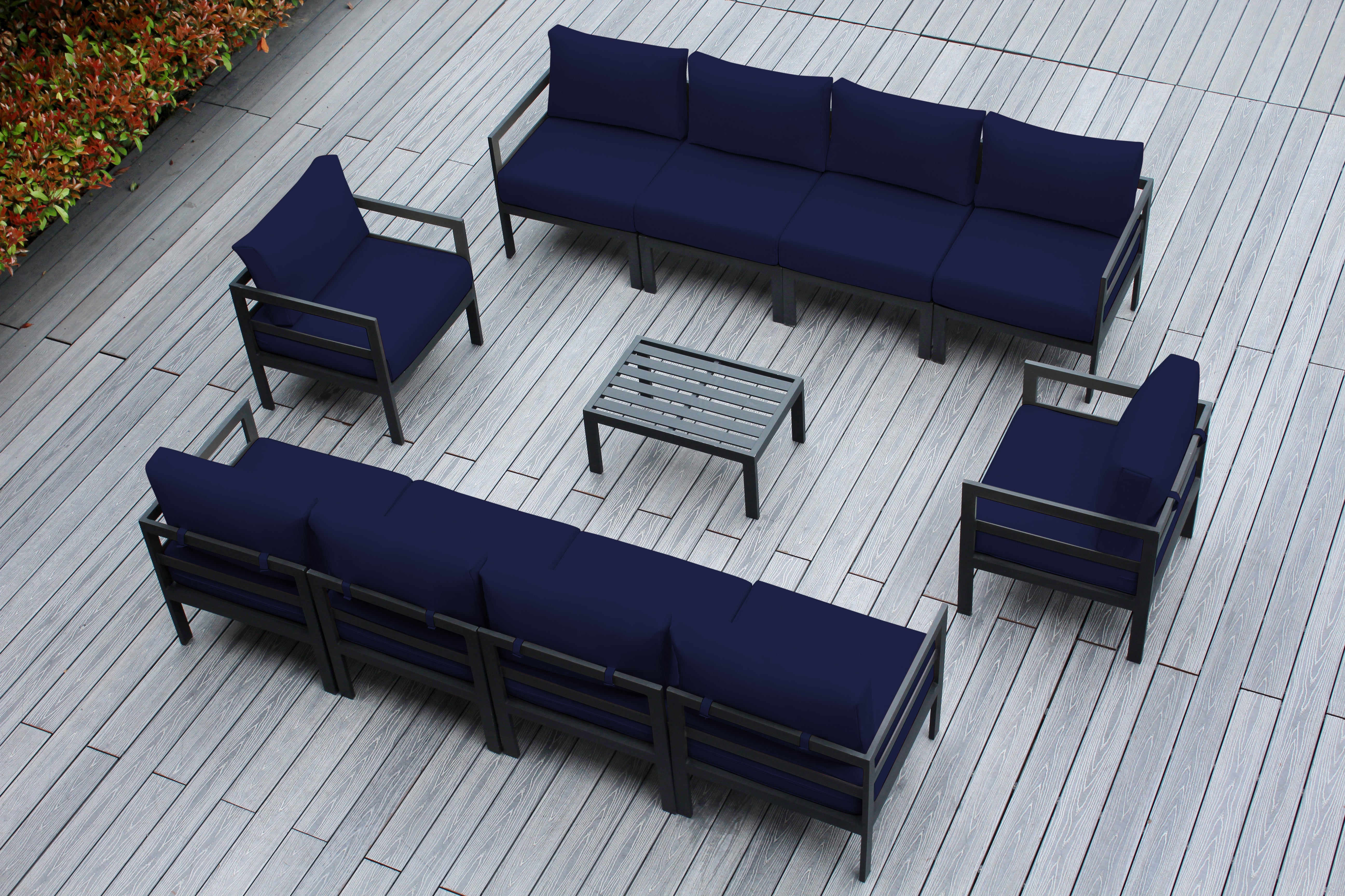 Fully Assembled Rainshield Patio Furniture - 11 Piece Aluminum Outdoor Sectional with Water Protected Cushions