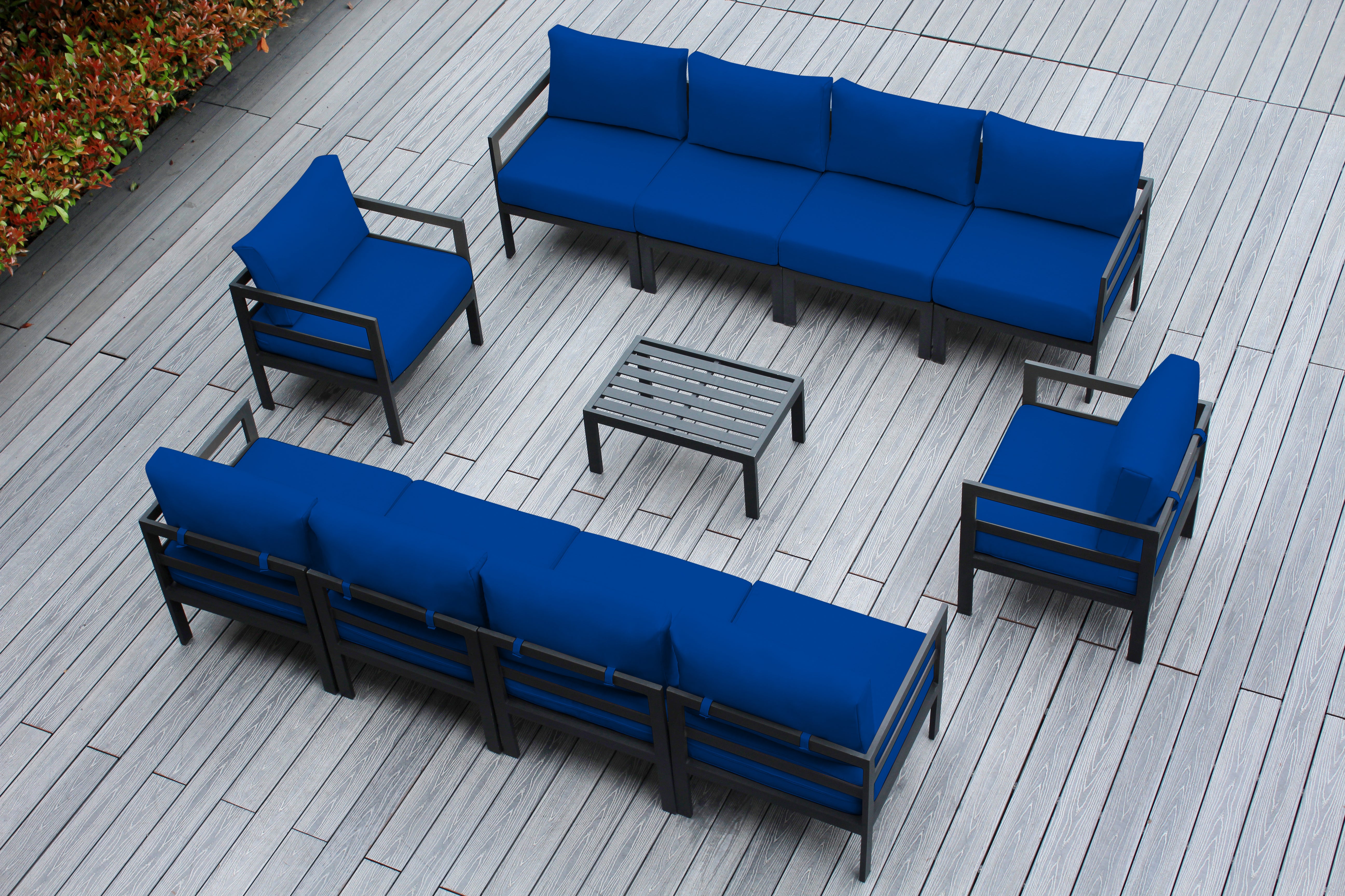 Fully Assembled Rainshield Patio Furniture - 11 Piece Aluminum Outdoor Sectional with Water Protected Cushions