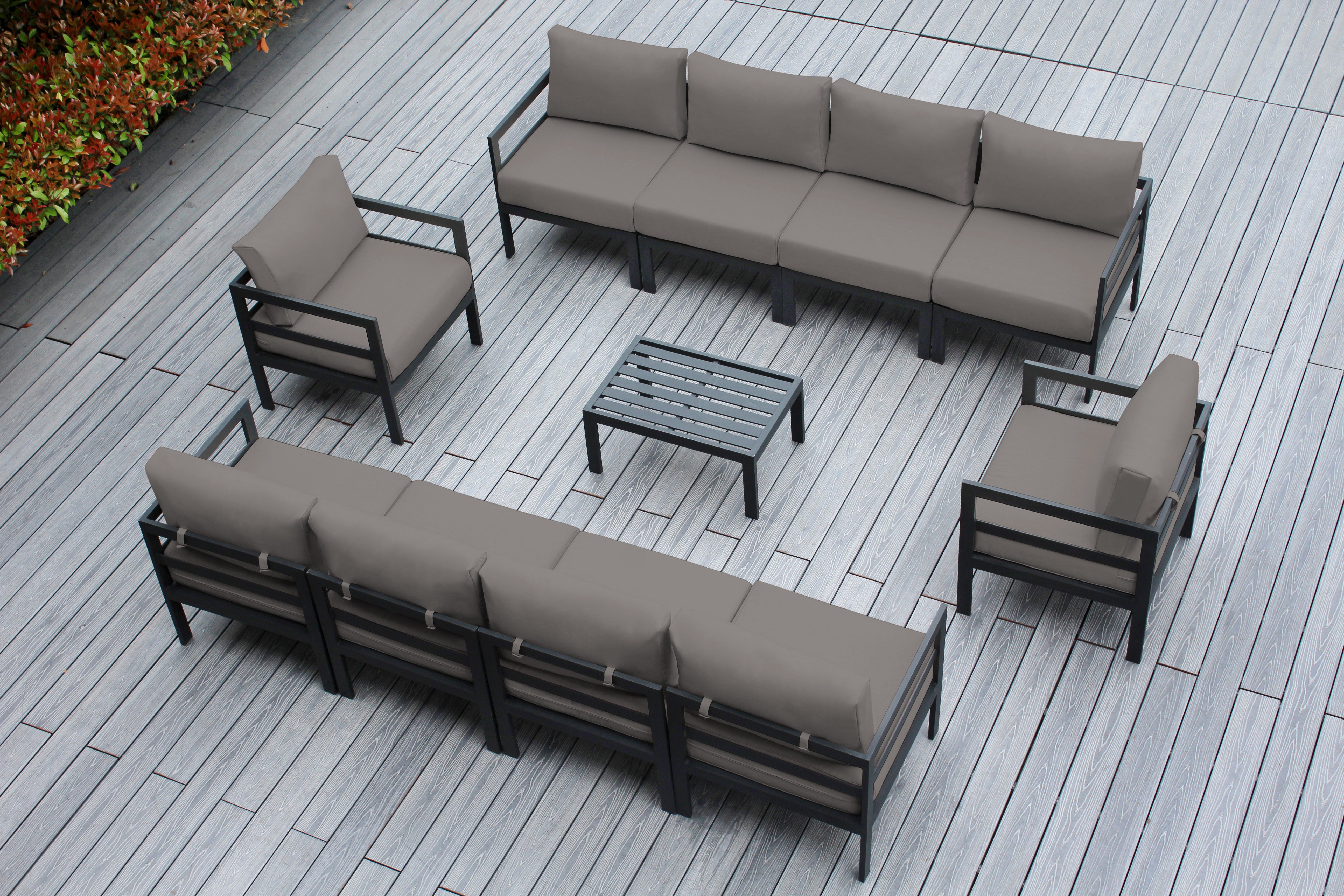 Fully Assembled Rainshield Patio Furniture - 11 Piece Aluminum Outdoor Sectional with Water Protected Cushions