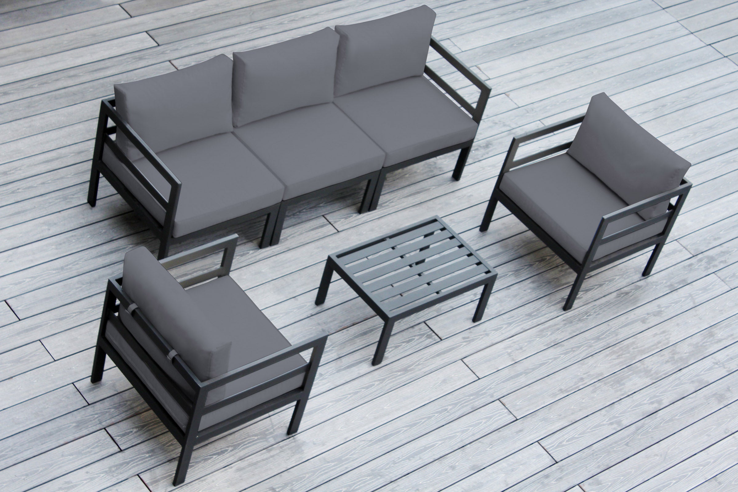Fully Assembled Rainshield Patio Furniture - 6 Piece Aluminum Outdoor Sectional with Water Protected Outdoor Cushions