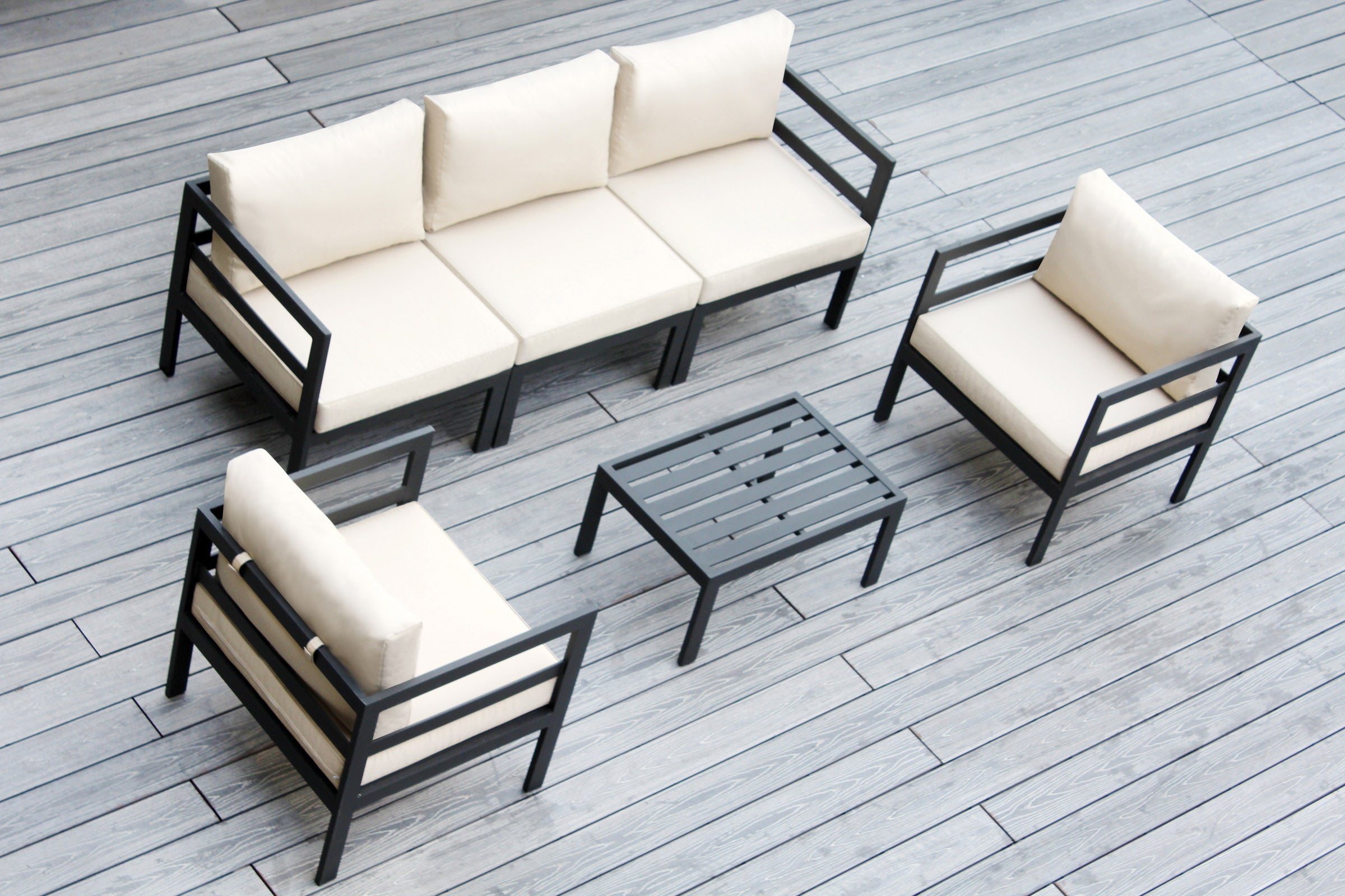 Fully Assembled Rainshield Patio Furniture - 6 Piece Aluminum Outdoor Sectional with Water Protected Outdoor Cushions