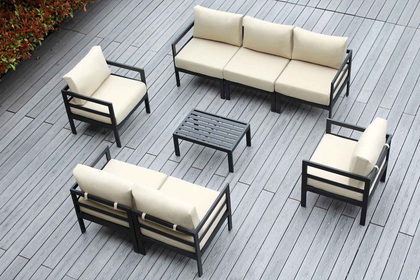 Fully Assembled Rainshield Patio Furniture - 8 Piece Aluminum Outdoor Sectional with Water Protected Outdoor Cushions