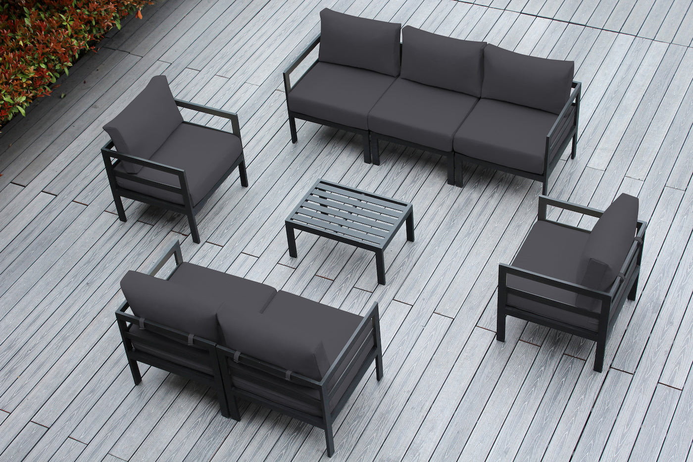 Fully Assembled Rainshield Patio Furniture - 8 Piece Aluminum Outdoor Sectional with Water Protected Outdoor Cushions