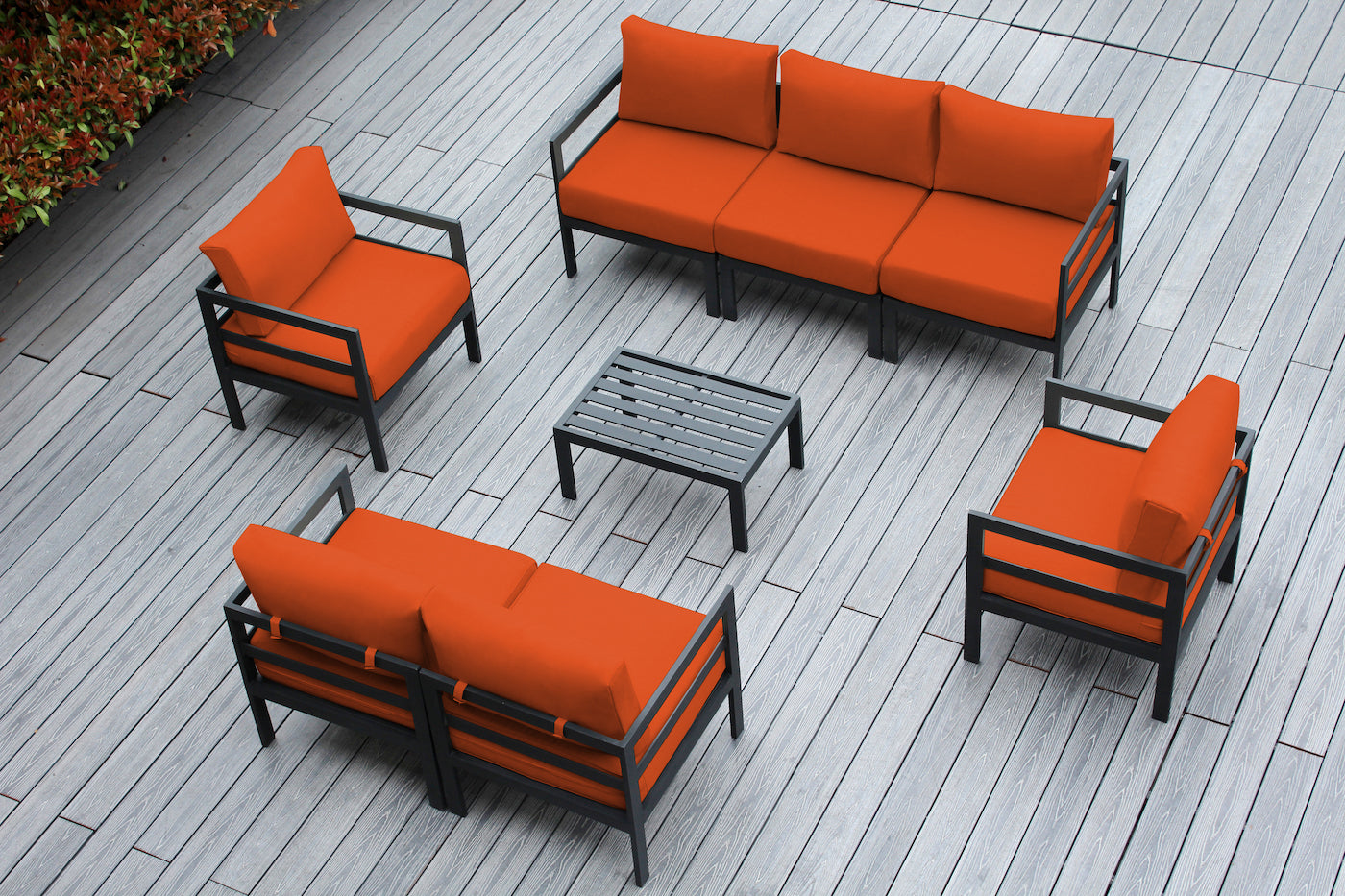 Fully Assembled Rainshield Patio Furniture - 8 Piece Aluminum Outdoor Sectional with Water Protected Outdoor Cushions