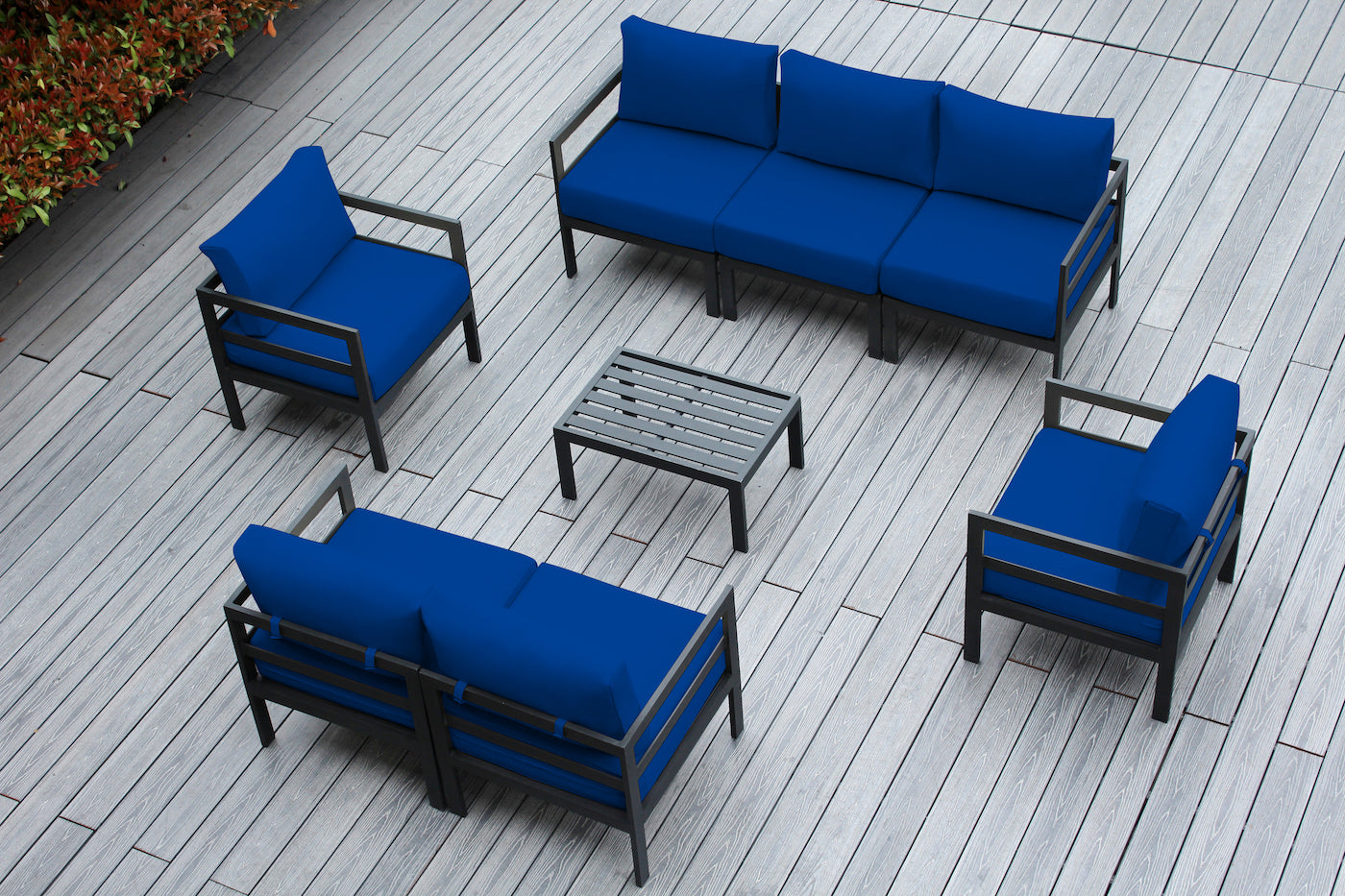 Fully Assembled Rainshield Patio Furniture - 8 Piece Aluminum Outdoor Sectional with Water Protected Outdoor Cushions