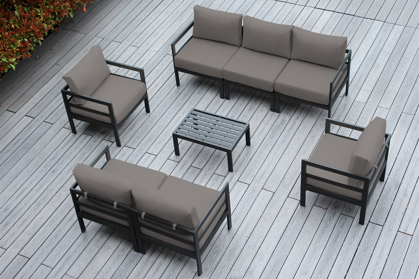 Fully Assembled Rainshield Patio Furniture - 8 Piece Aluminum Outdoor Sectional with Water Protected Outdoor Cushions