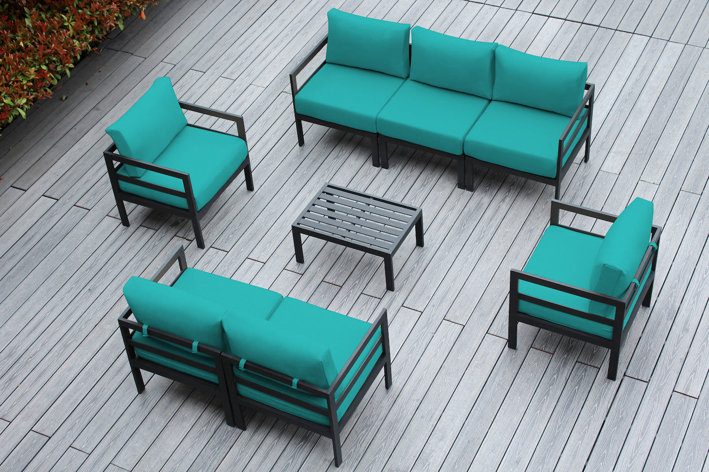 Fully Assembled Rainshield Patio Furniture - 8 Piece Aluminum Outdoor Sectional with Water Protected Outdoor Cushions