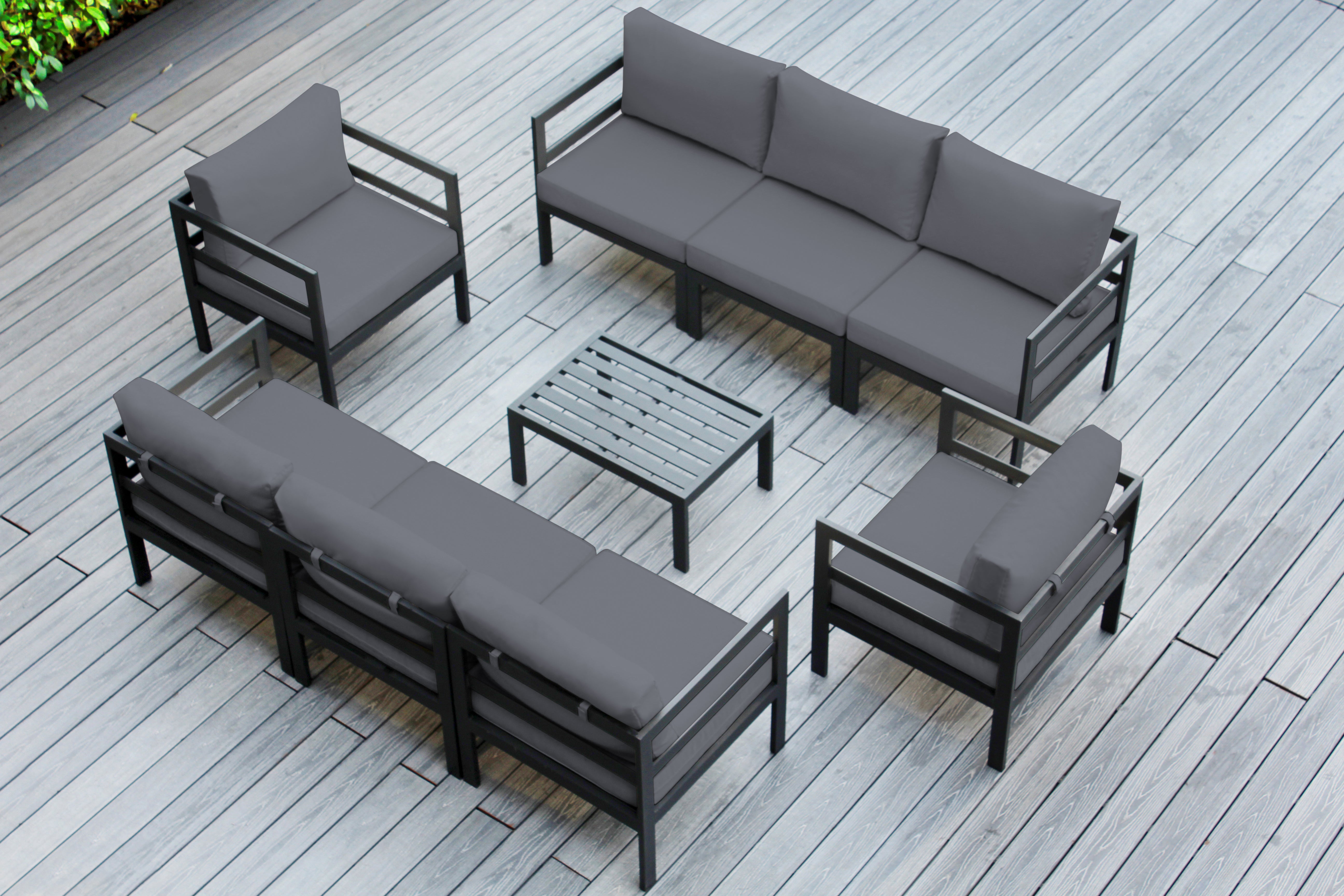 Fully Assembled Rainshield Patio Furniture - 9 Piece Aluminum Outdoor Sectional with Water Protected Outdoor Cushions