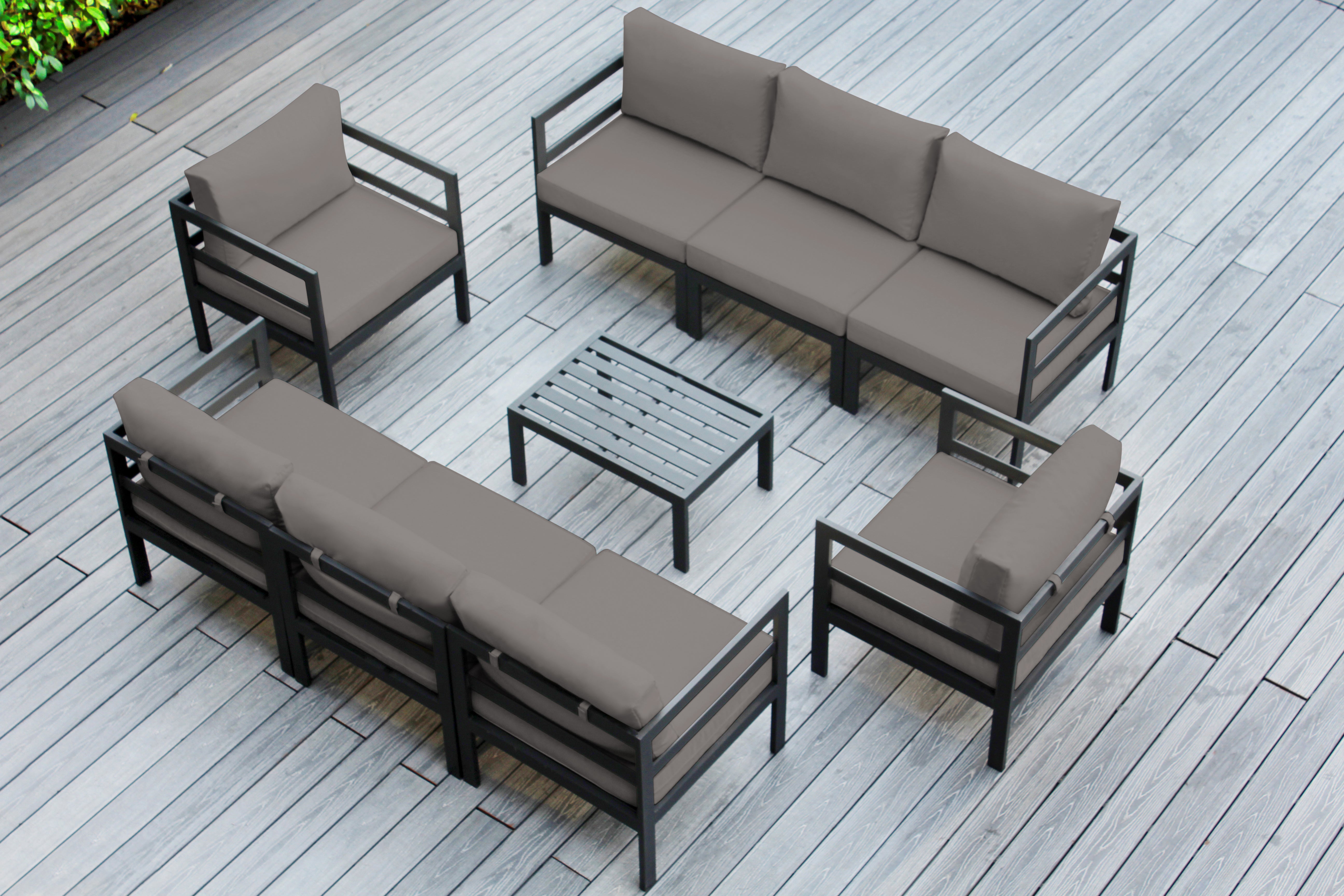 Fully Assembled Rainshield Patio Furniture - 9 Piece Aluminum Outdoor Sectional with Water Protected Outdoor Cushions