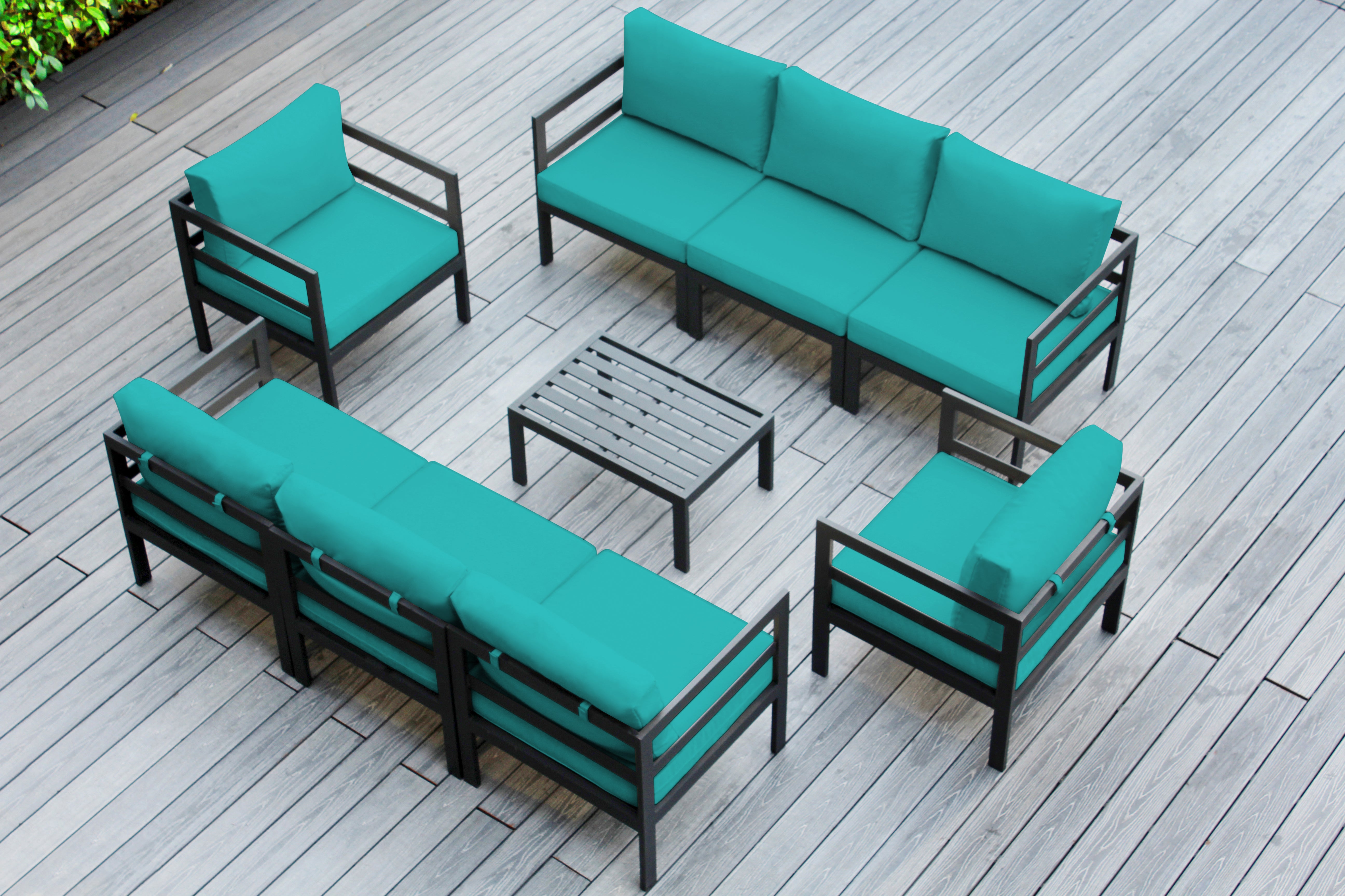 Fully Assembled Rainshield Patio Furniture - 9 Piece Aluminum Outdoor Sectional with Water Protected Outdoor Cushions