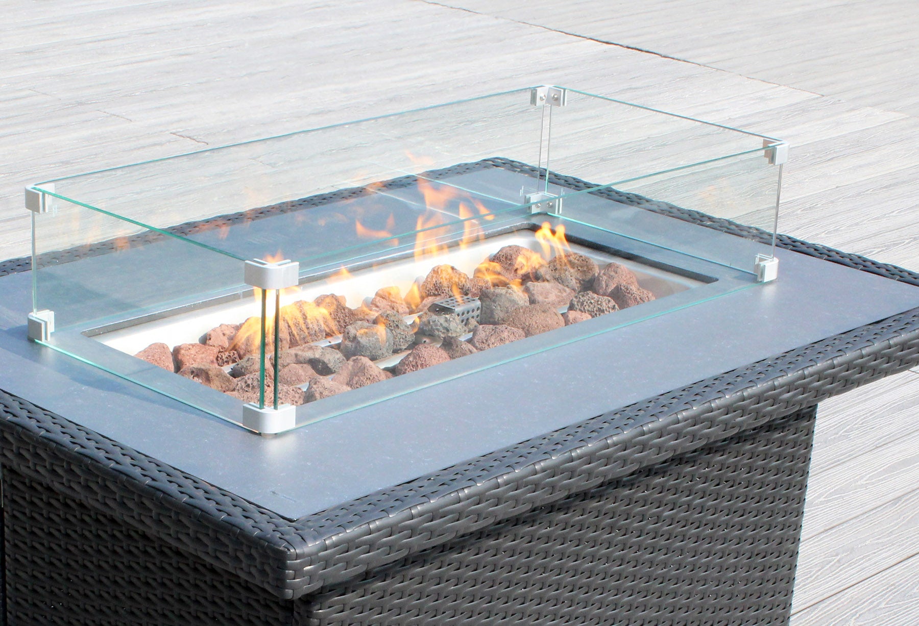 Rainshield Patio Furniture - 42" Matching Wicker Propane Gas Fire Pit Table