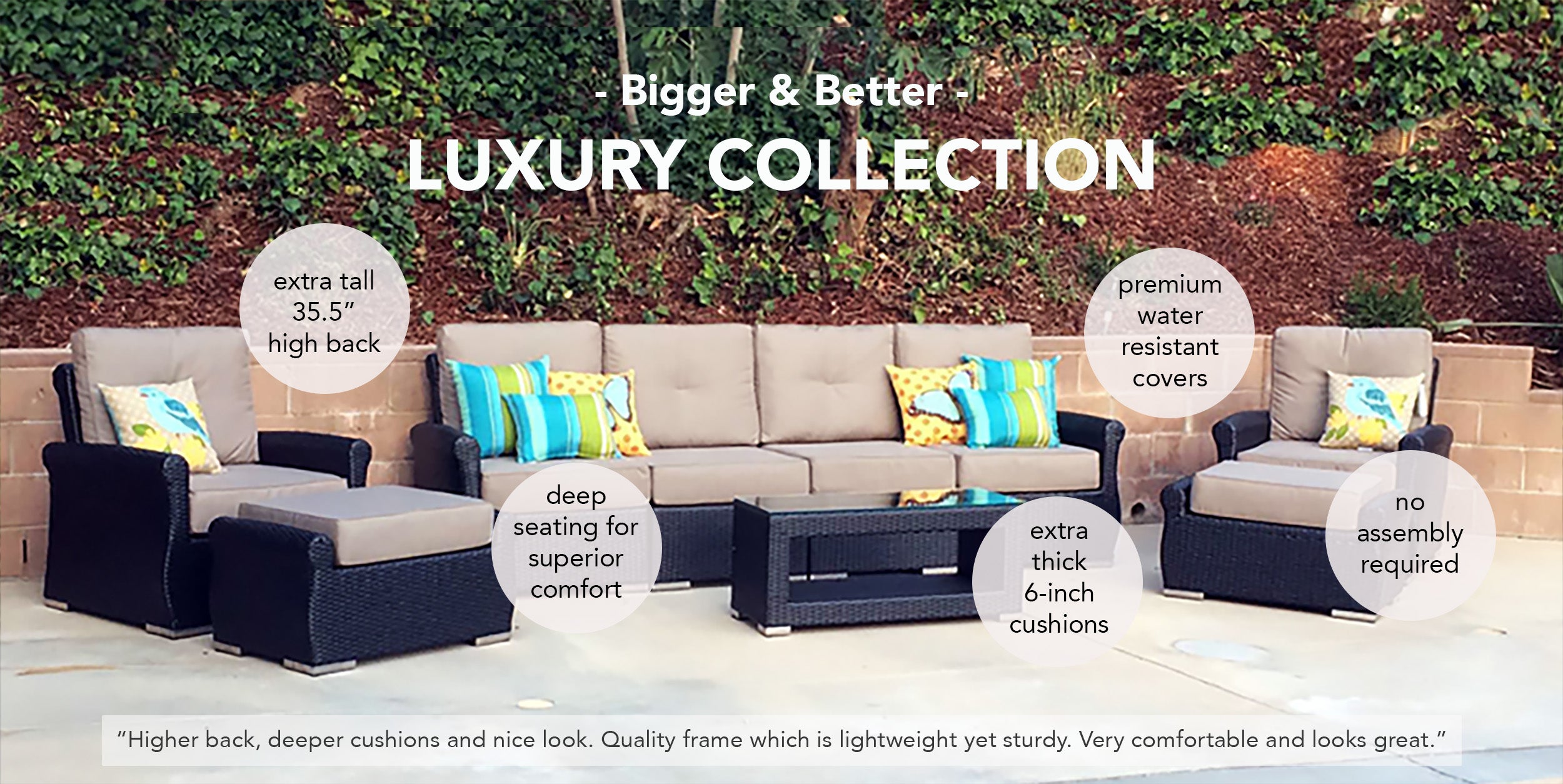 Fully Assembled Rainshield Patio Furniture - Luxury 7-Piece Oversized Sectional with 6-inch Cushions