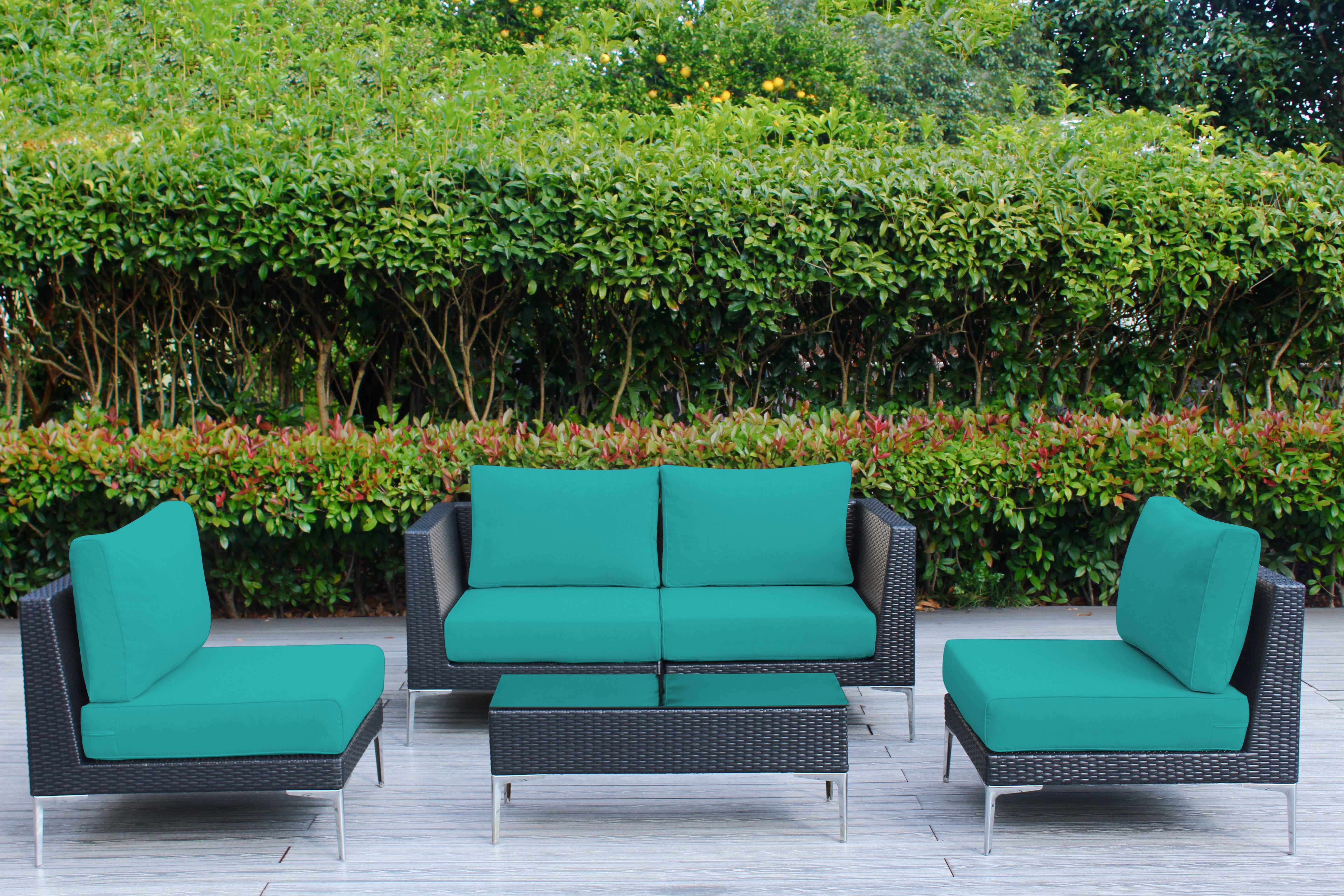 Fully Assembled Rainshield Patio Furniture - Premium 5 Piece Outdoor Sectional with 6-inch Water Protected Cushions