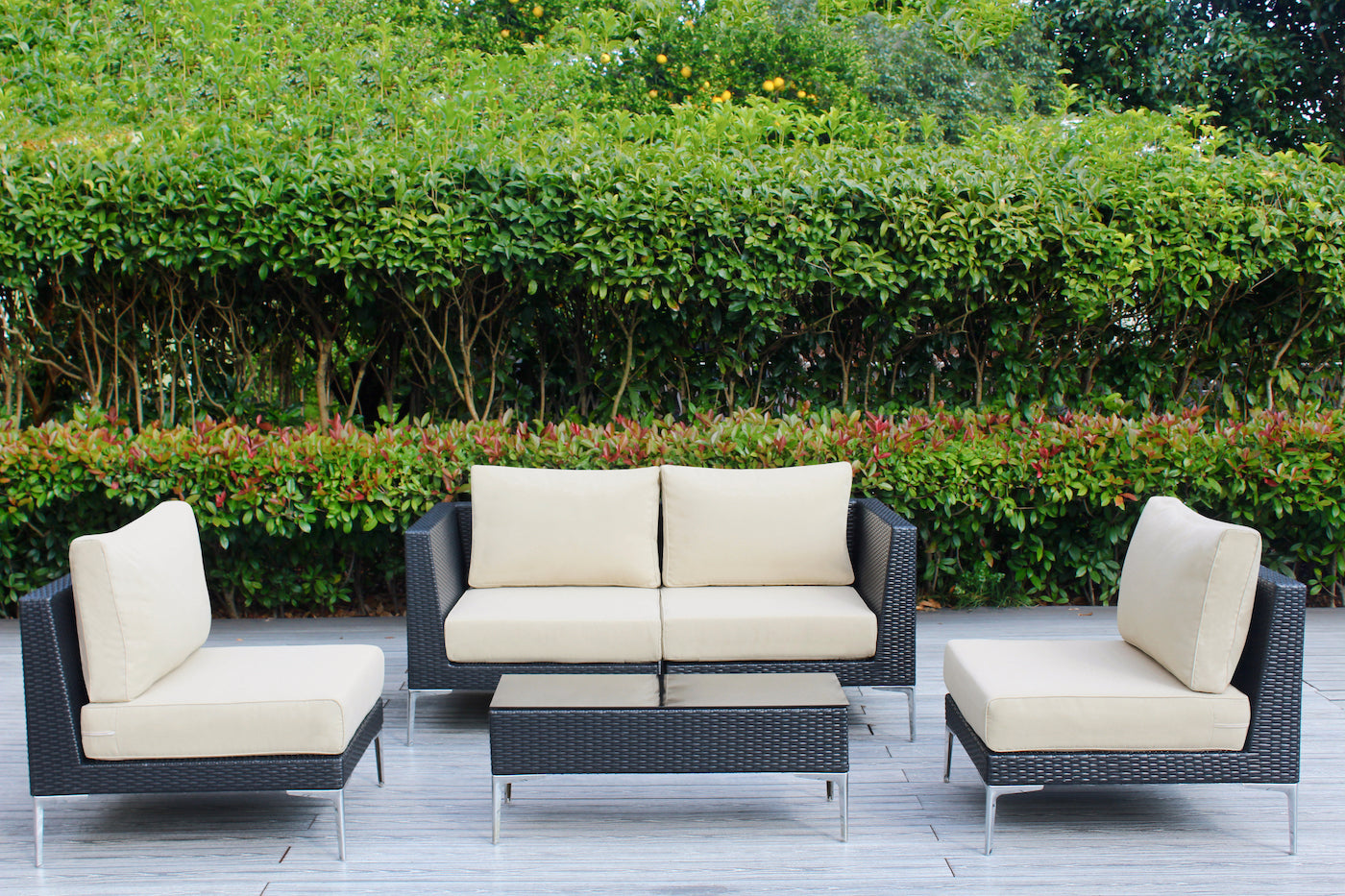 Fully Assembled Rainshield Patio Furniture - Premium 5 Piece Outdoor Sectional with 6-inch Water Protected Cushions