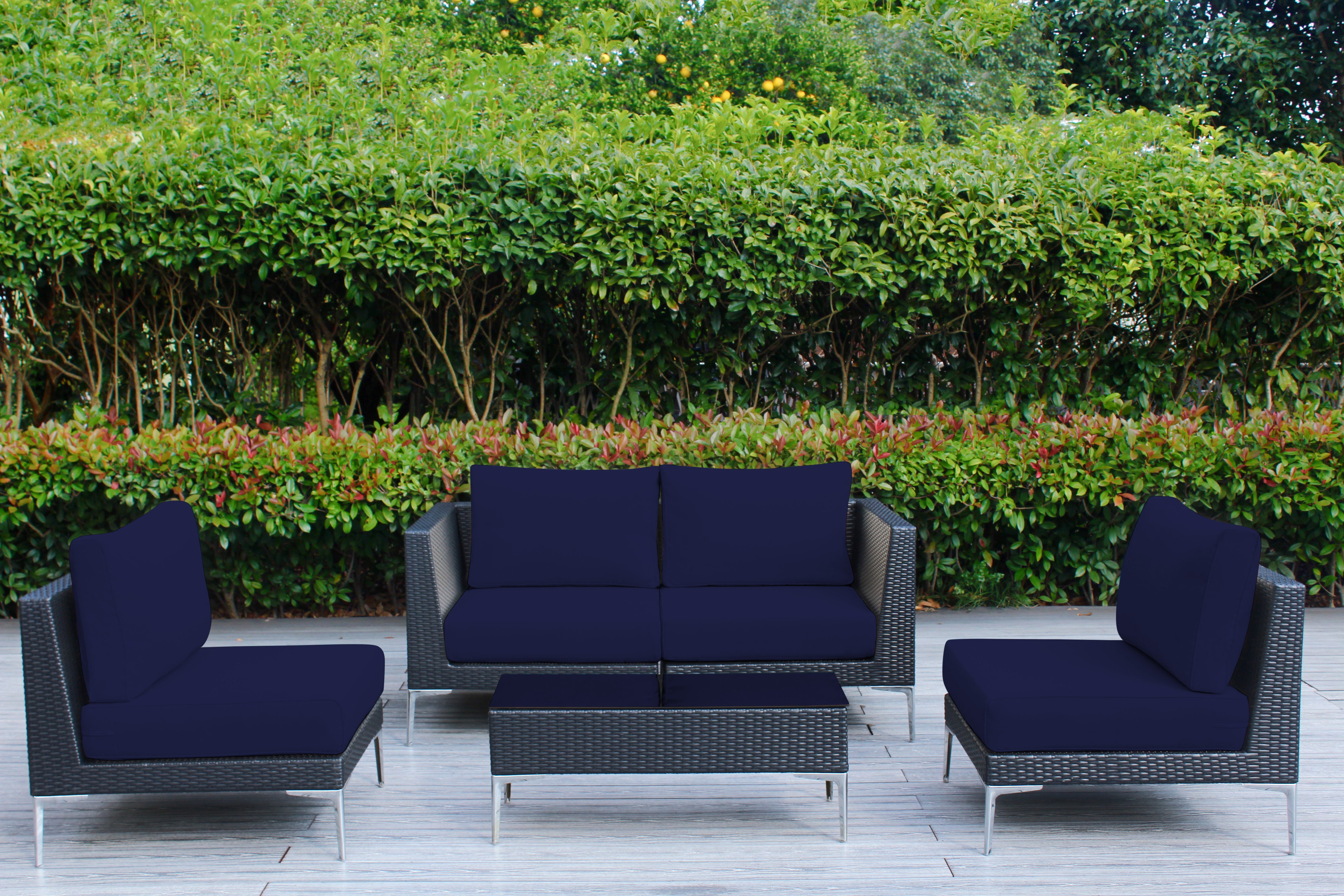 Fully Assembled Rainshield Patio Furniture - Premium 5 Piece Outdoor Sectional with 6-inch Water Protected Cushions