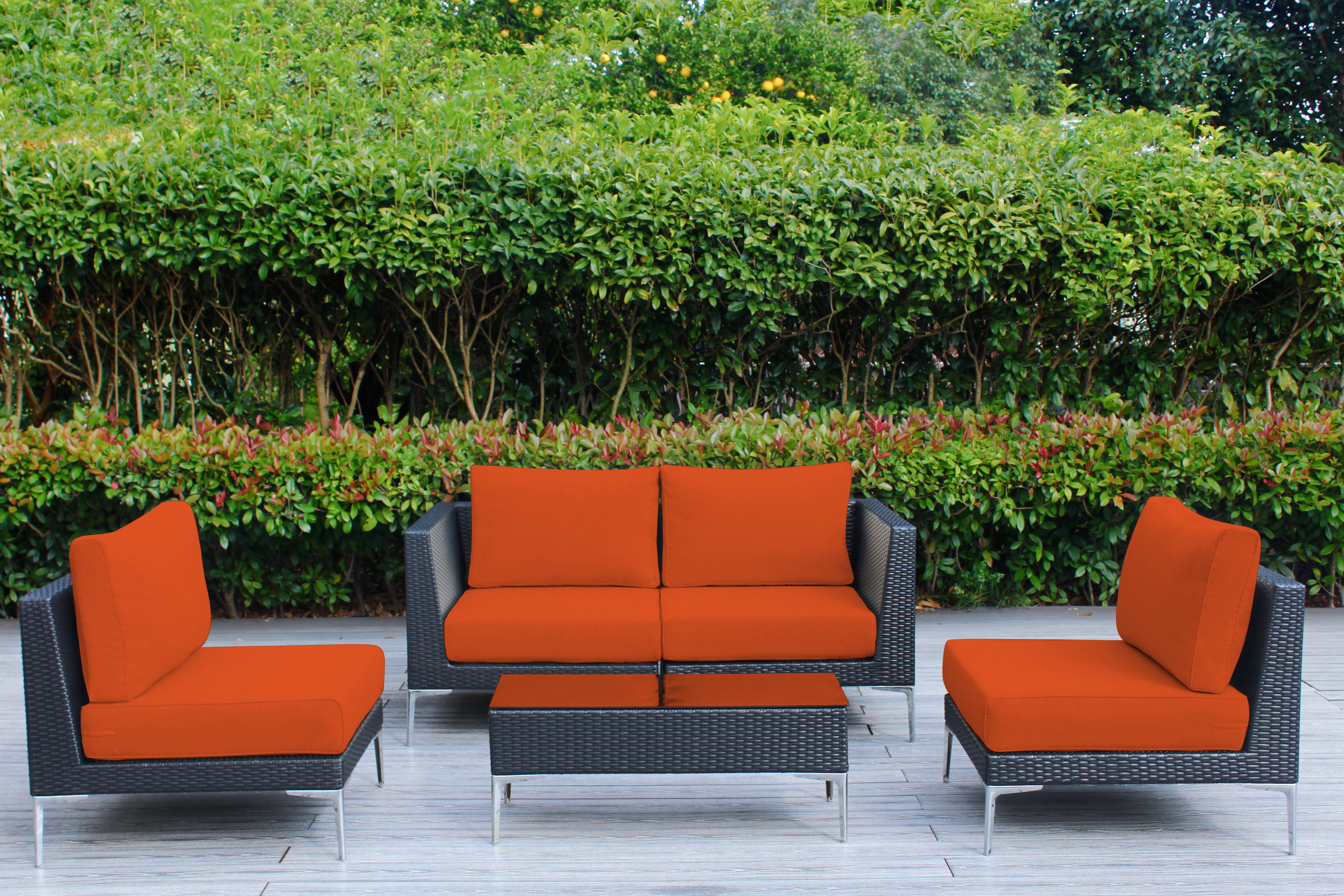 Fully Assembled Rainshield Patio Furniture - Premium 5 Piece Outdoor Sectional with 6-inch Water Protected Cushions