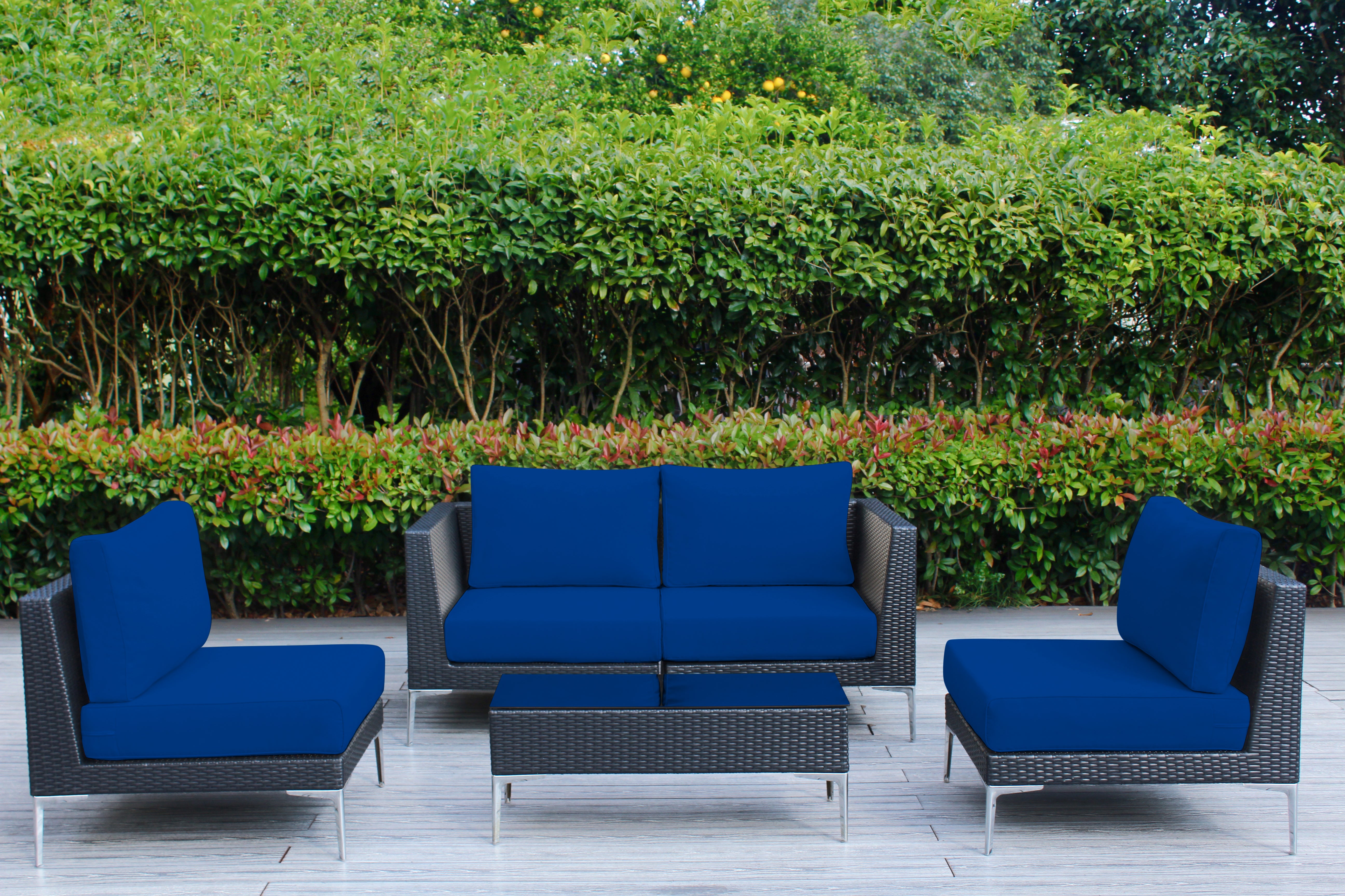 Fully Assembled Rainshield Patio Furniture - Premium 5 Piece Outdoor Sectional with 6-inch Water Protected Cushions