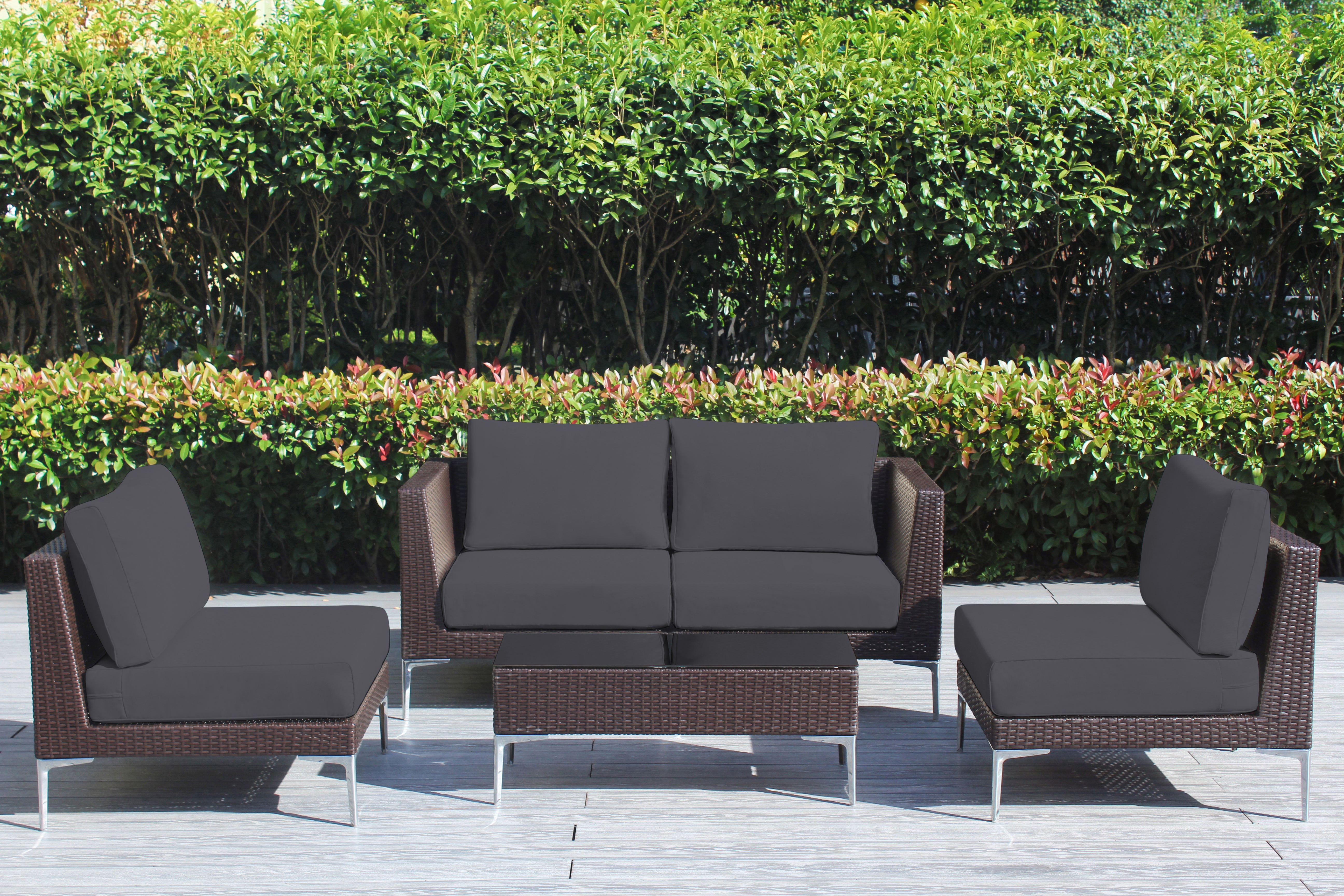 Fully Assembled Rainshield Patio Furniture - Premium 5 Piece Outdoor Sectional with 6-inch Water Protected Cushions