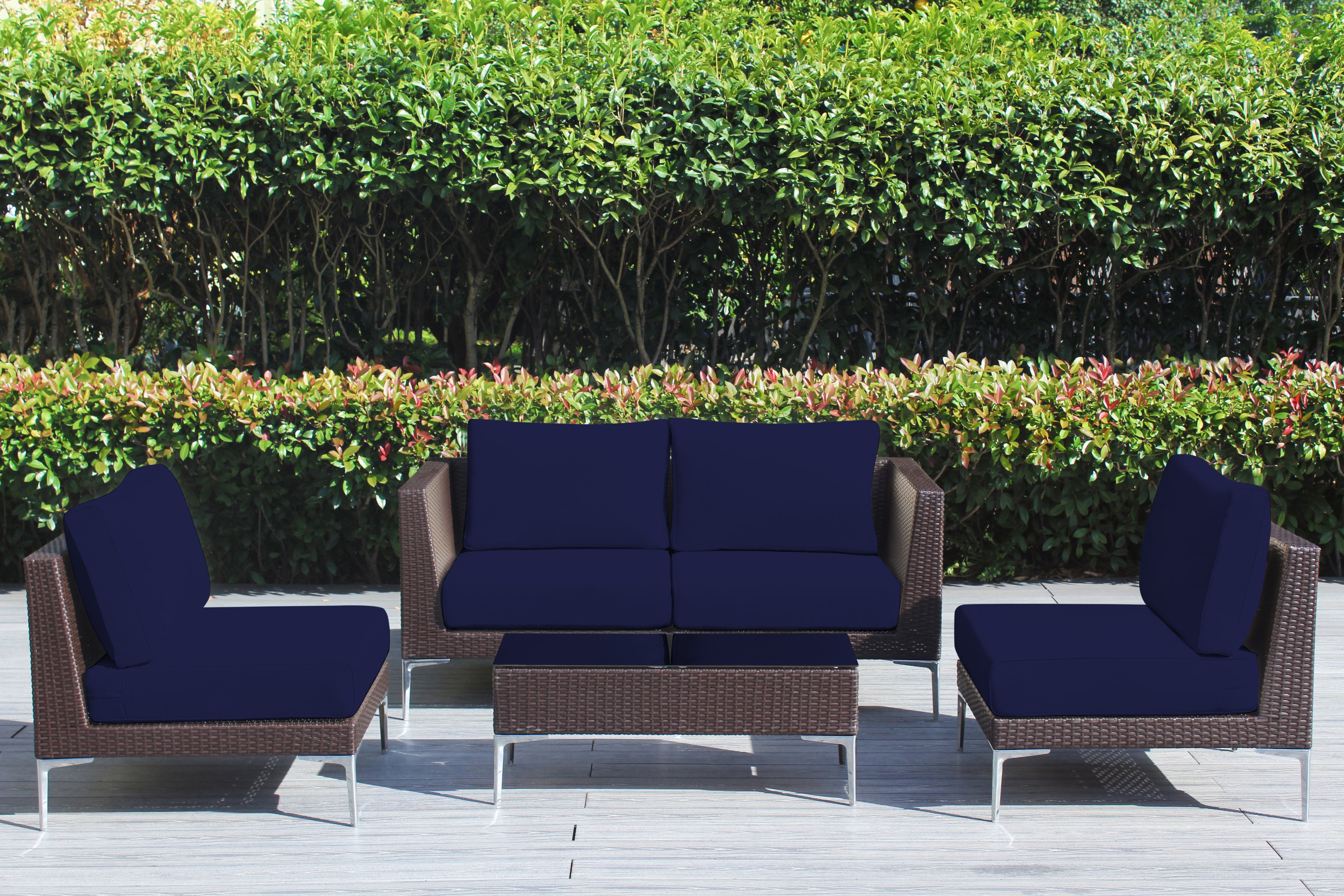 Fully Assembled Rainshield Patio Furniture - Premium 5 Piece Outdoor Sectional with 6-inch Water Protected Cushions