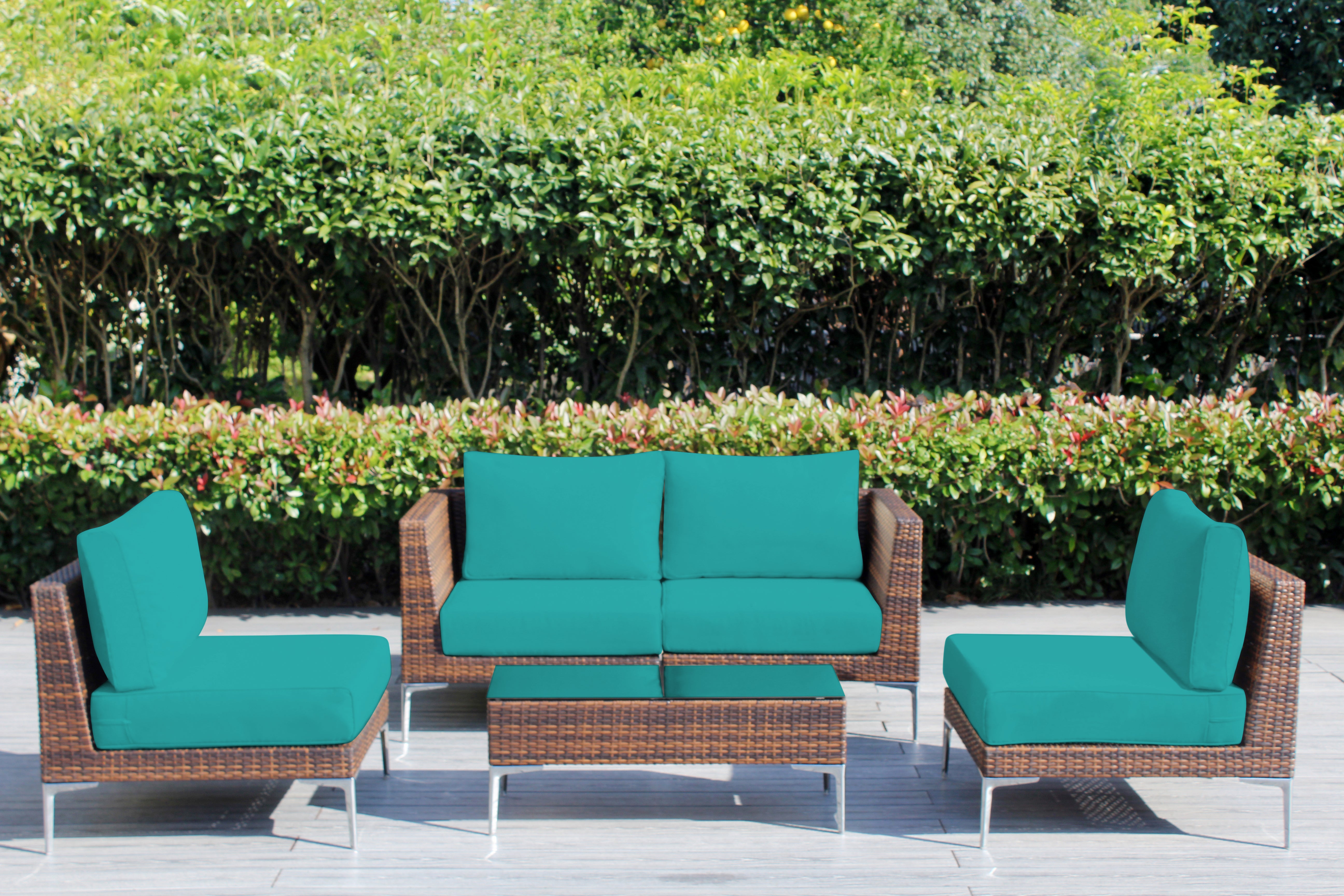 Fully Assembled Rainshield Patio Furniture - Premium 5 Piece Outdoor Sectional with 6-inch Water Protected Cushions