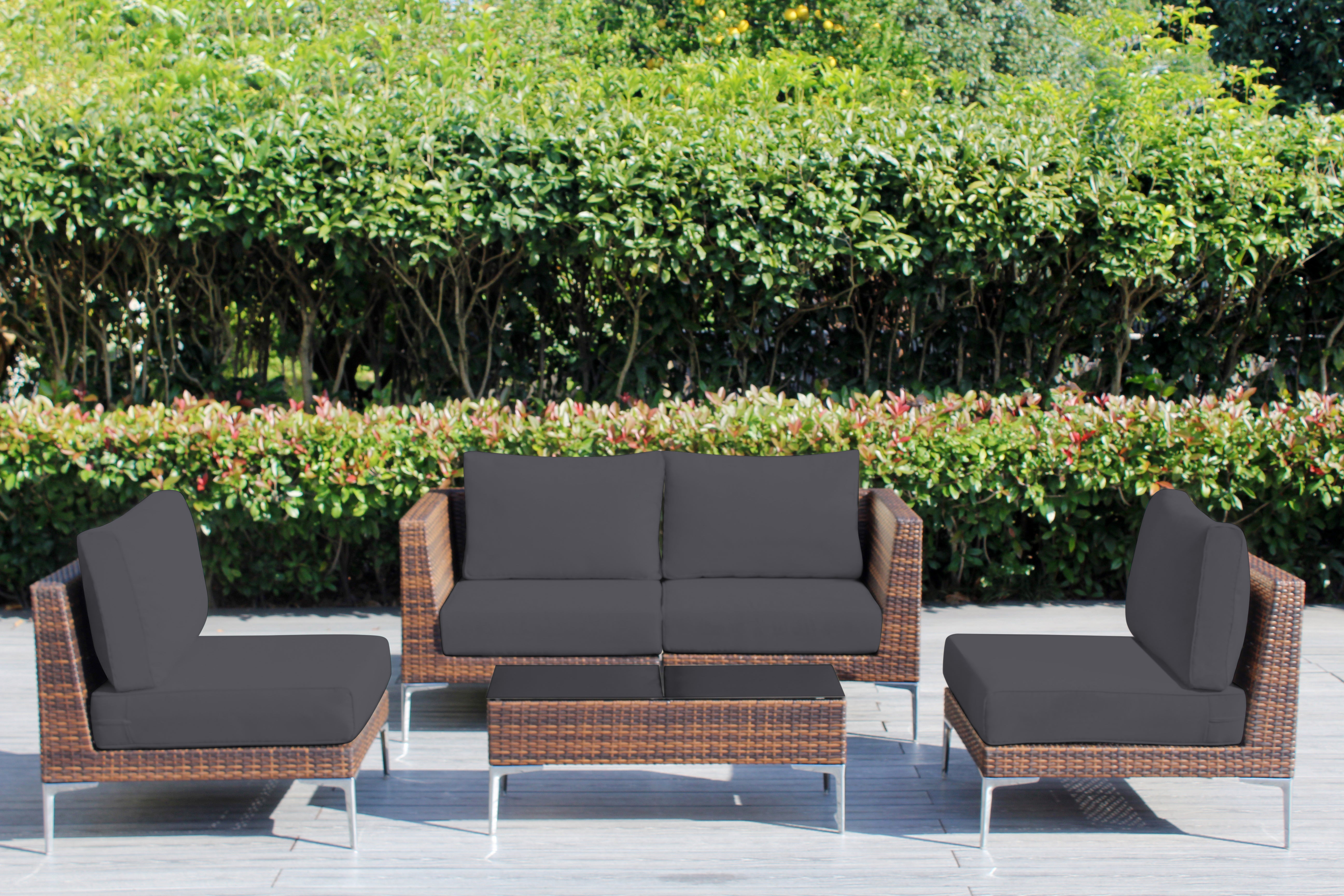Fully Assembled Rainshield Patio Furniture - Premium 5 Piece Outdoor Sectional with 6-inch Water Protected Cushions