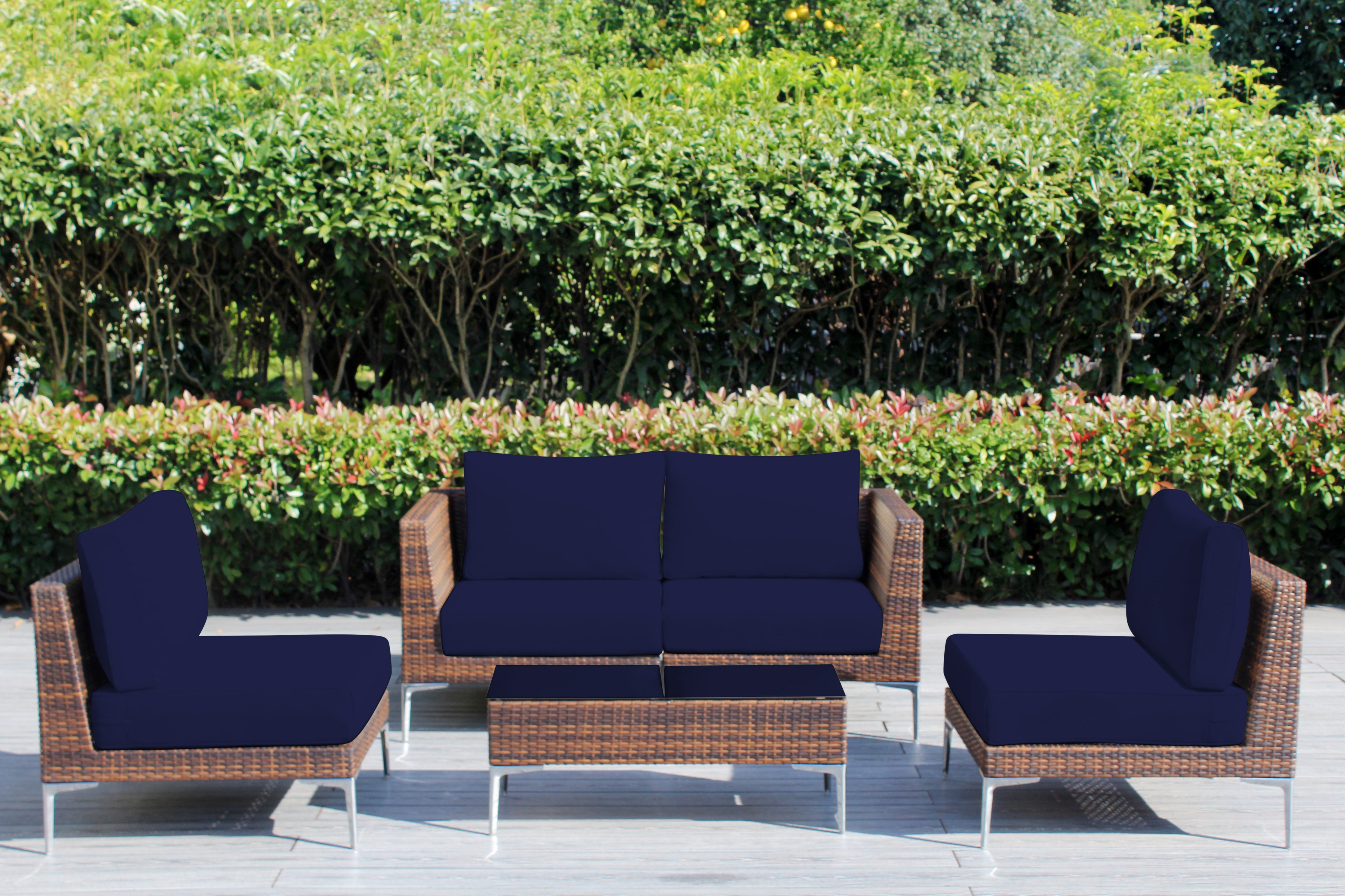 Fully Assembled Rainshield Patio Furniture - Premium 5 Piece Outdoor Sectional with 6-inch Water Protected Cushions