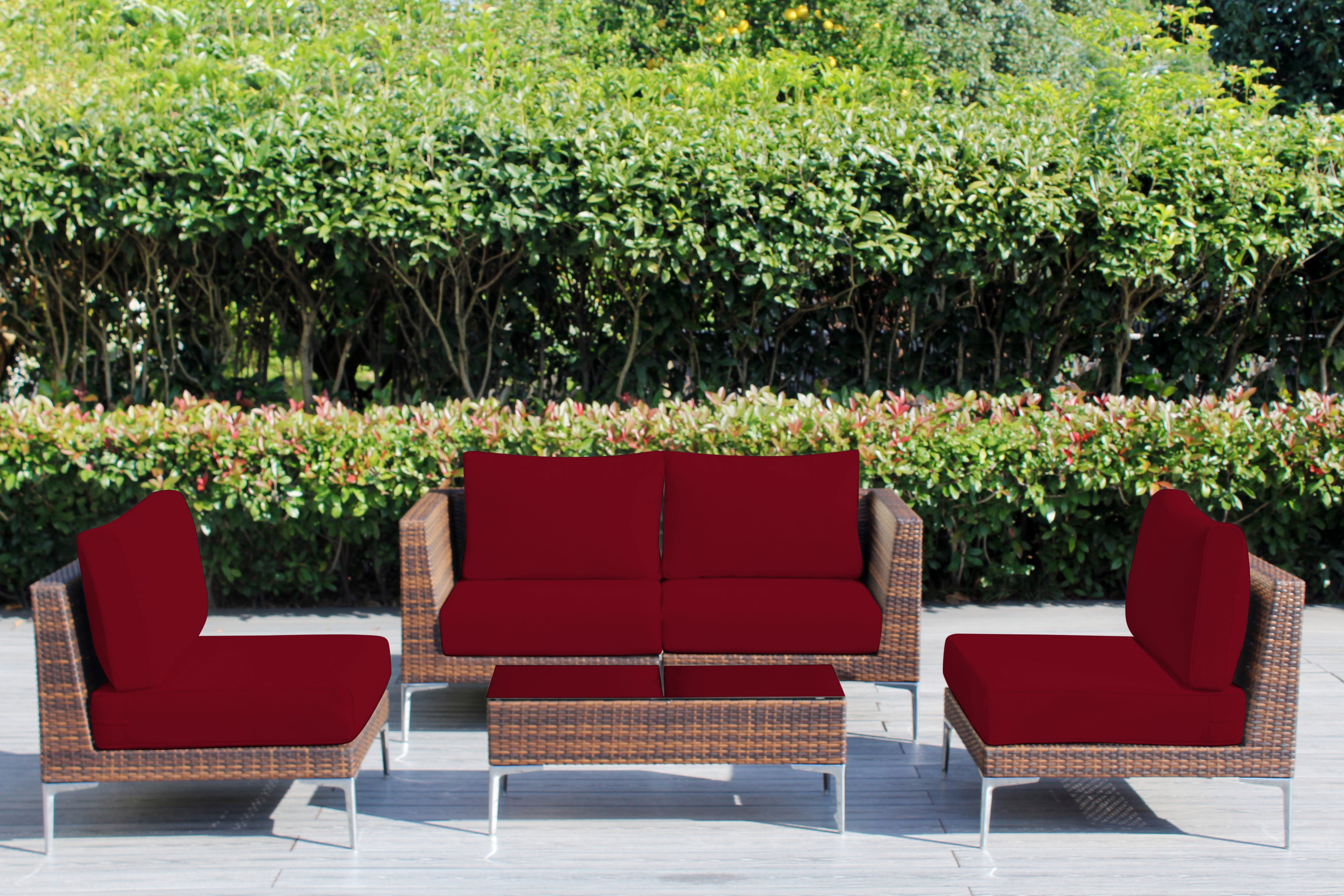 Fully Assembled Rainshield Patio Furniture - Premium 5 Piece Outdoor Sectional with 6-inch Water Protected Cushions