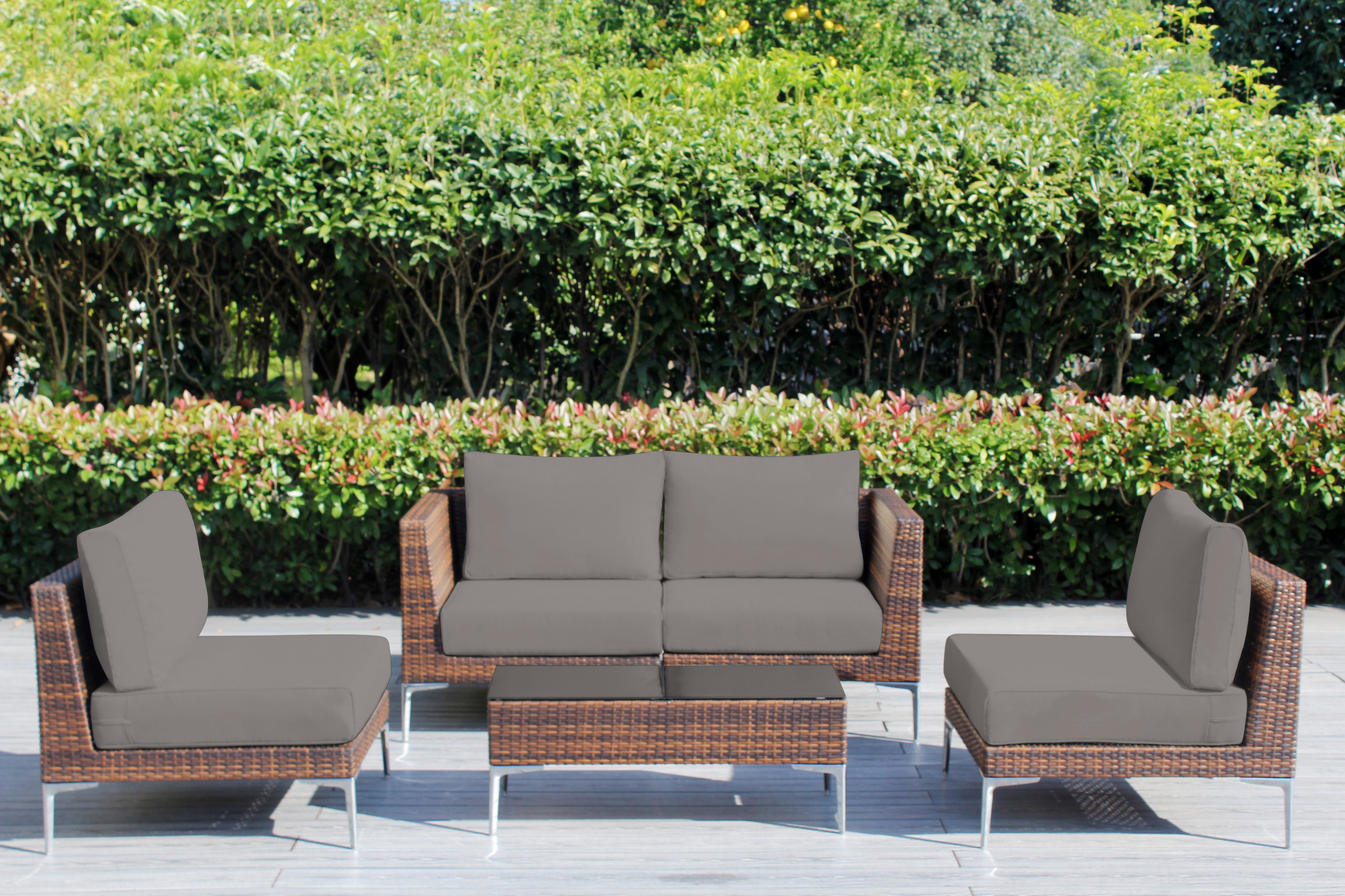 Fully Assembled Rainshield Patio Furniture - Premium 5 Piece Outdoor Sectional with 6-inch Water Protected Cushions