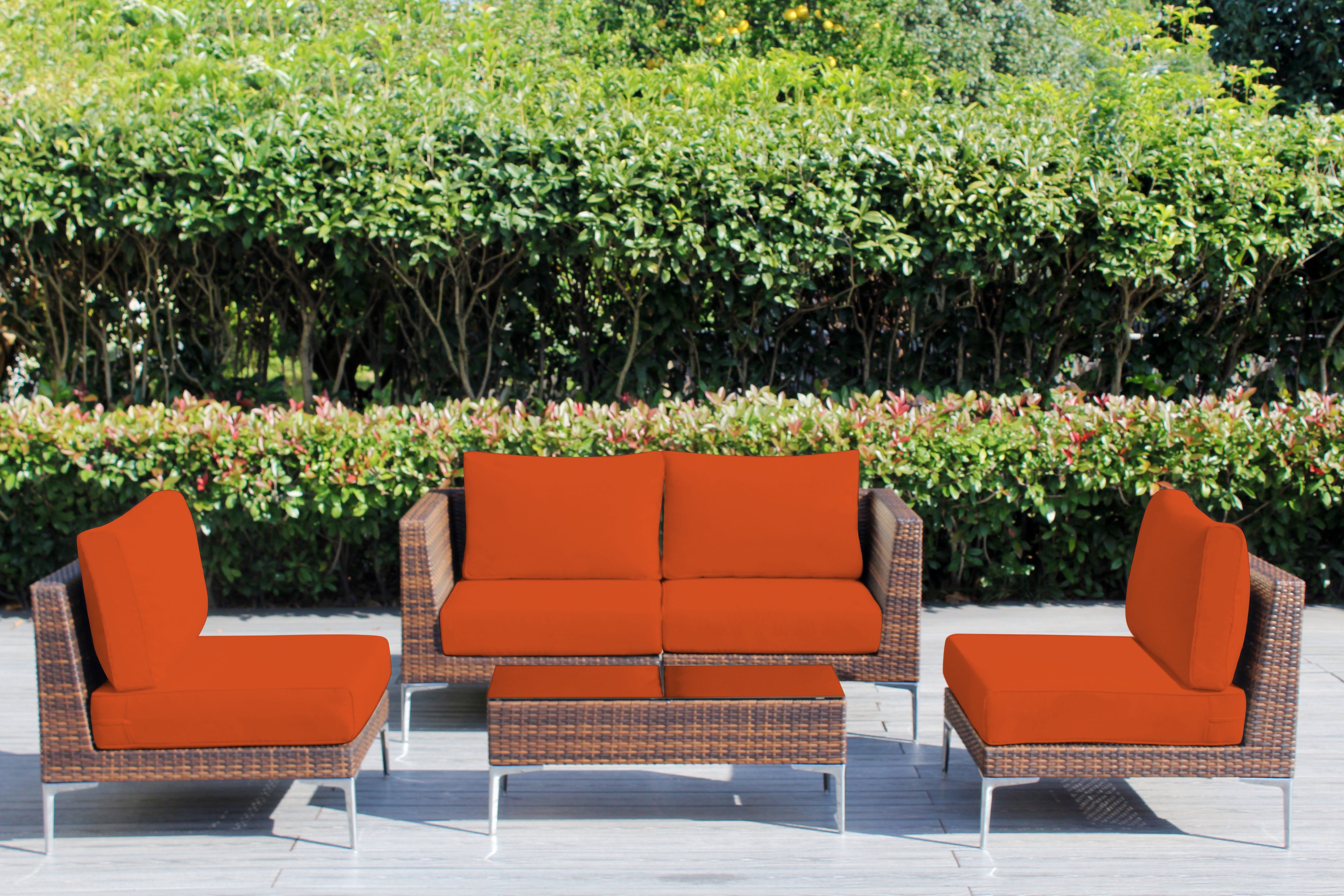 Fully Assembled Rainshield Patio Furniture - Premium 5 Piece Outdoor Sectional with 6-inch Water Protected Cushions