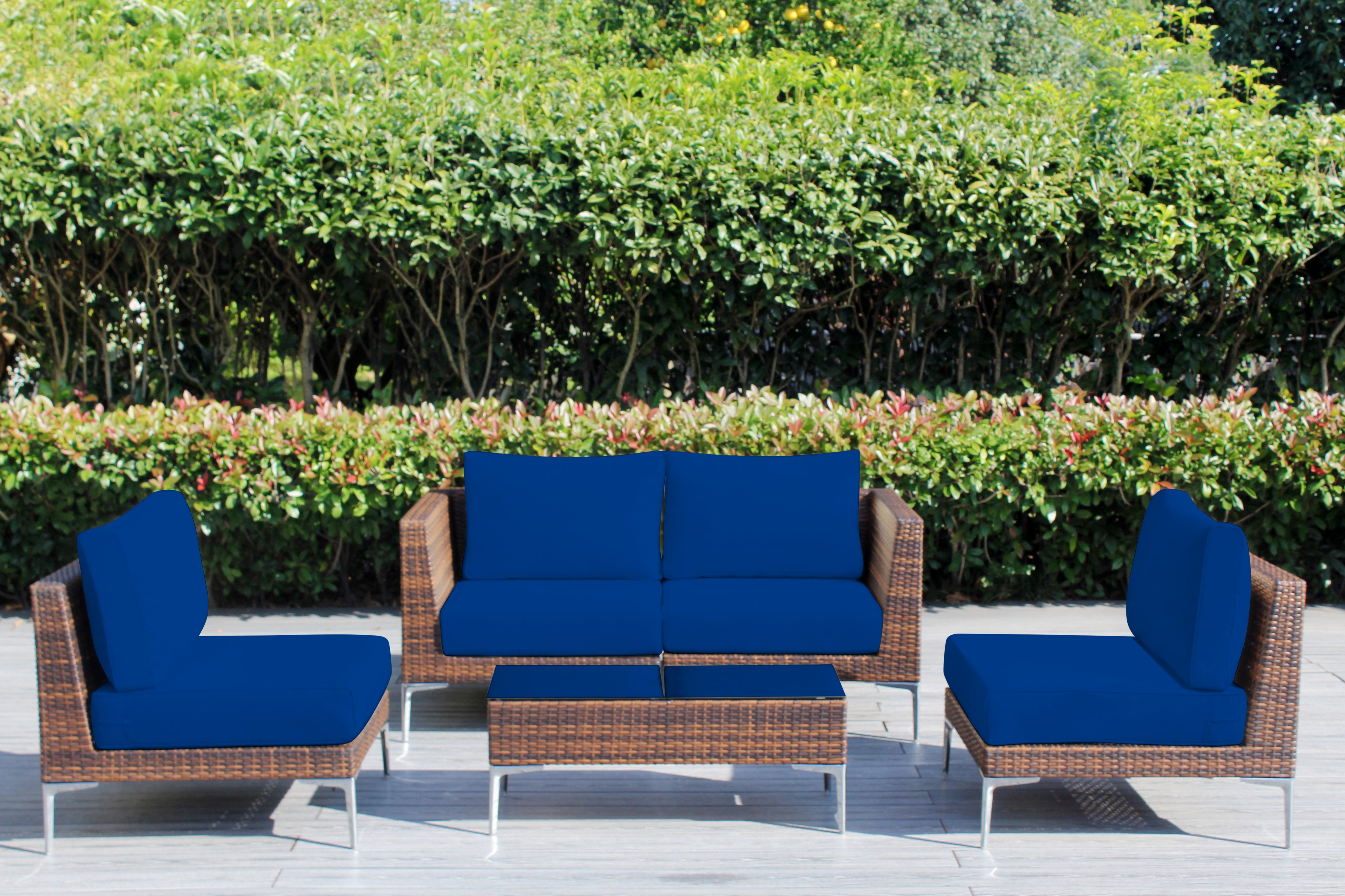 Fully Assembled Rainshield Patio Furniture - Premium 5 Piece Outdoor Sectional with 6-inch Water Protected Cushions