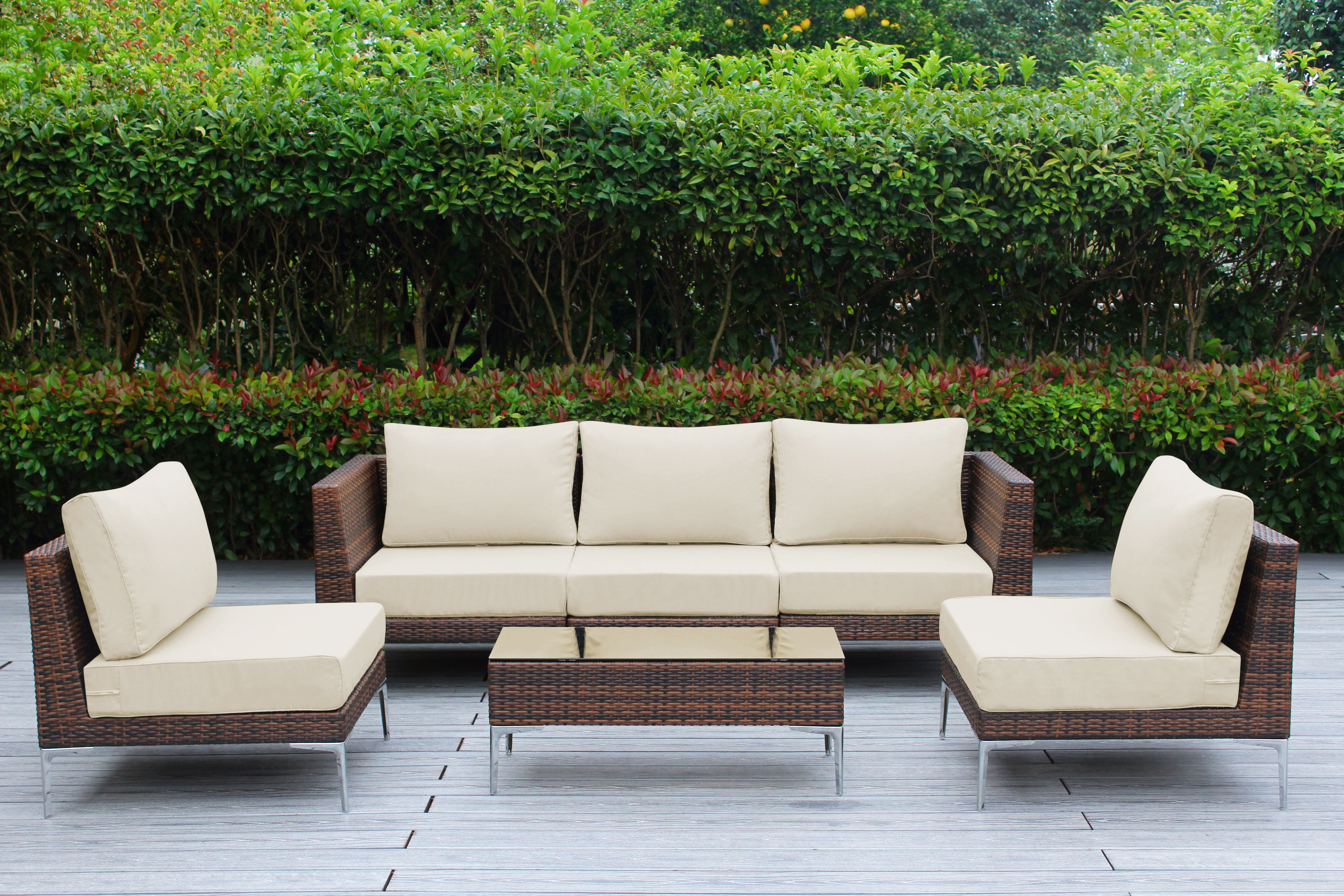 Fully Assembled Rainshield Patio Furniture - Premium 6 Piece Outdoor Sectional with 6-inch Cushions in Sunbrella