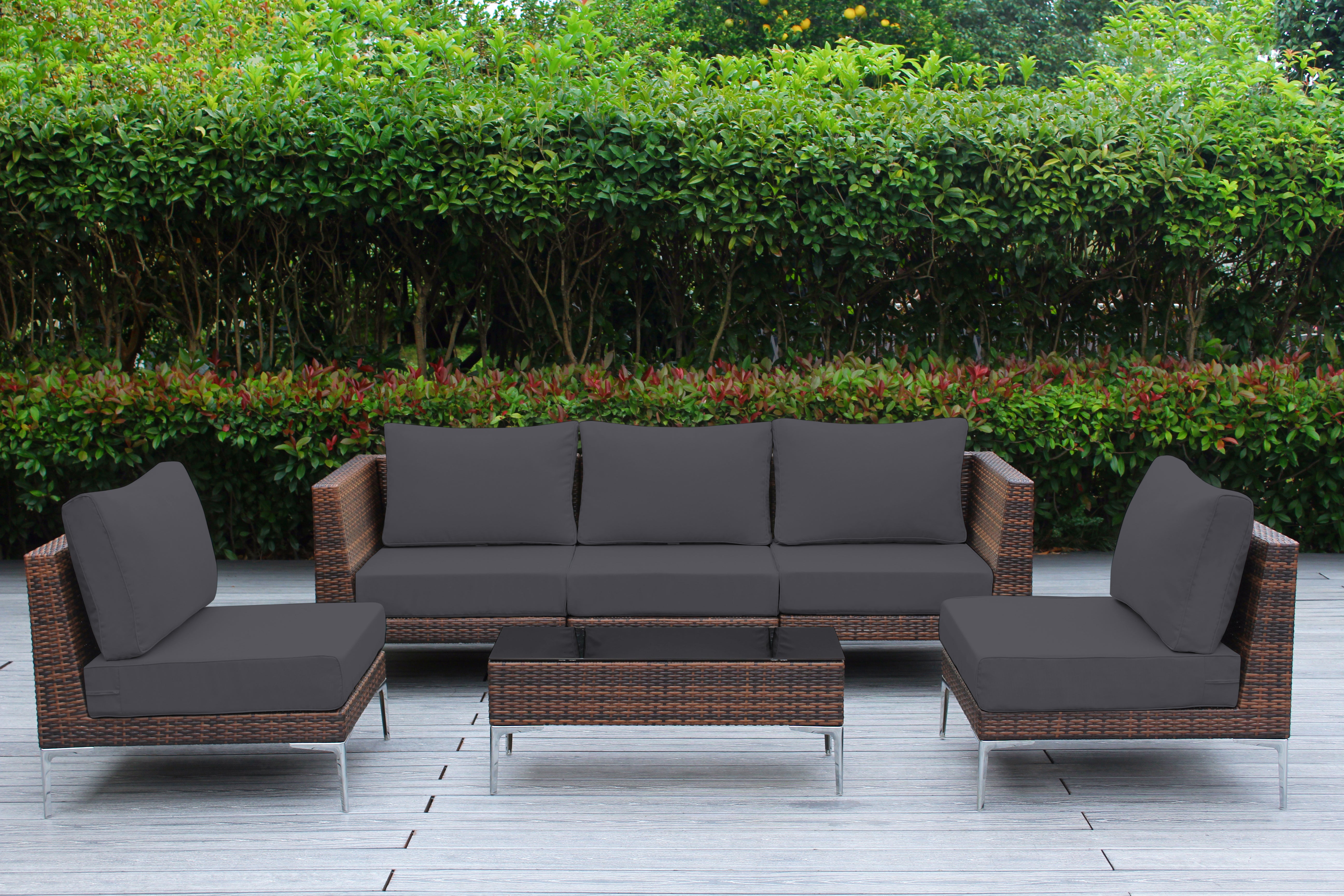 Fully Assembled Rainshield Patio Furniture - Premium 6 Piece Outdoor Sectional with 6-inch Cushions in Sunbrella