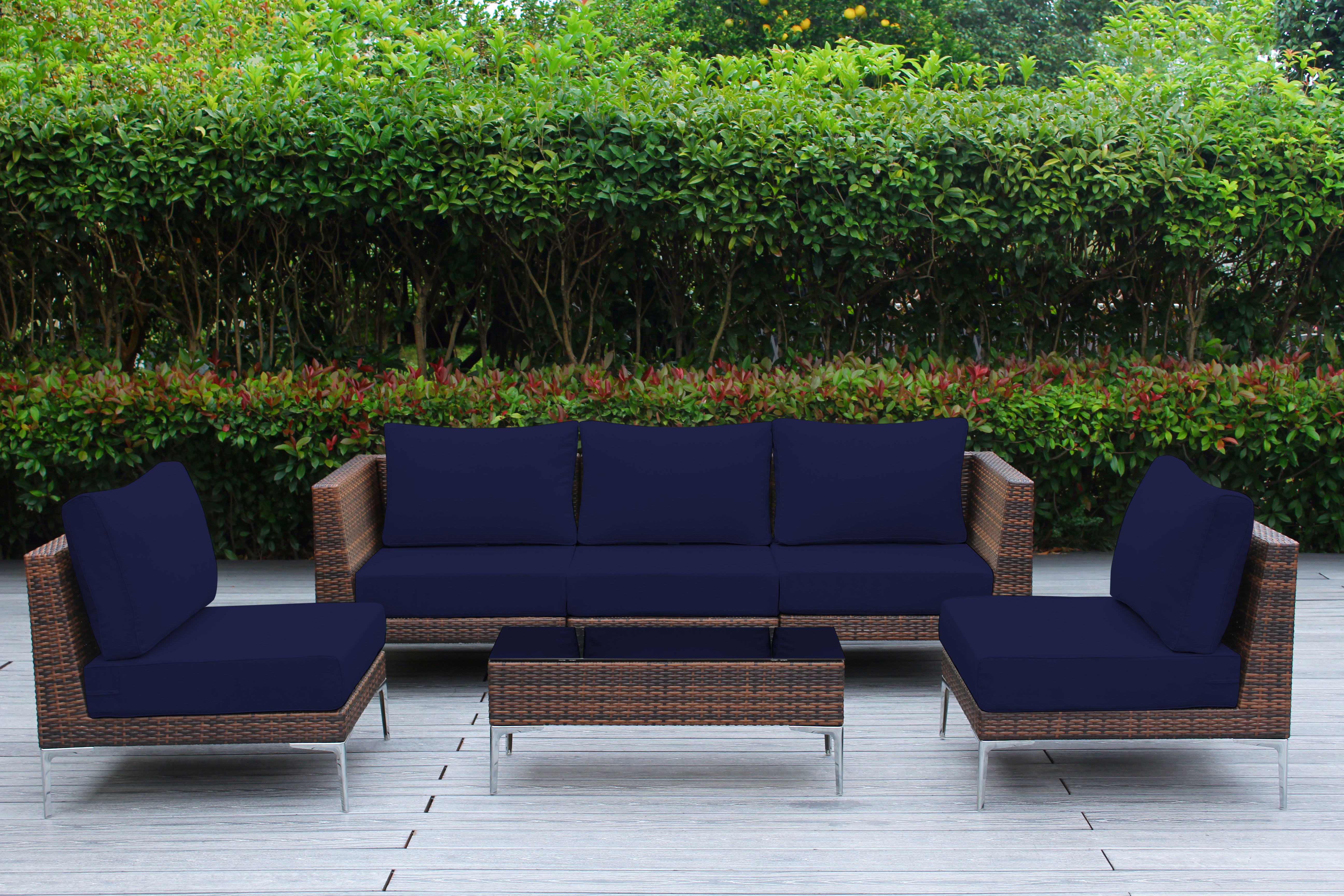 Fully Assembled Rainshield Patio Furniture - Premium 6 Piece Outdoor Sectional with 6-inch Cushions in Sunbrella