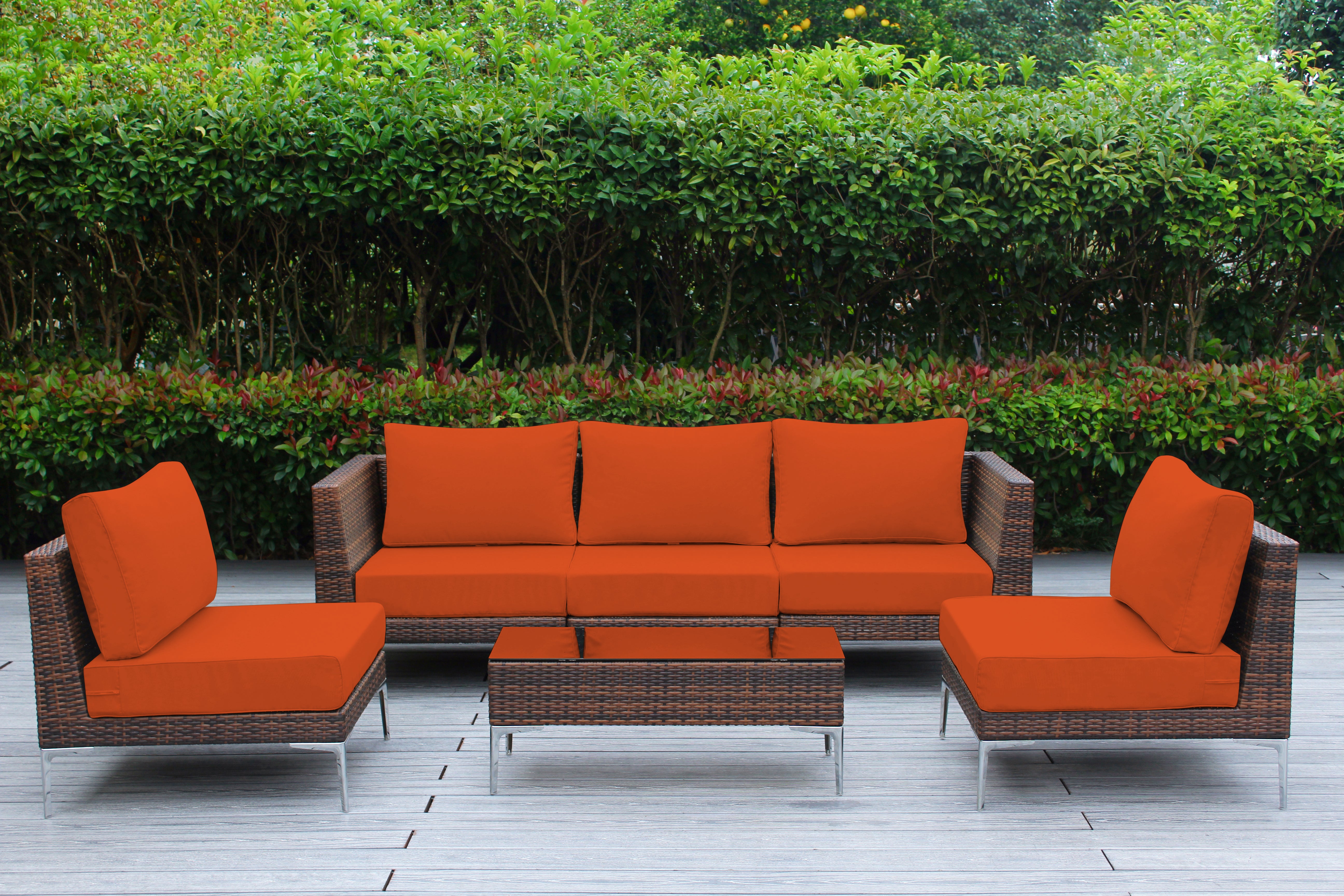 Fully Assembled Rainshield Patio Furniture - Premium 6 Piece Outdoor Sectional with 6-inch Cushions in Sunbrella