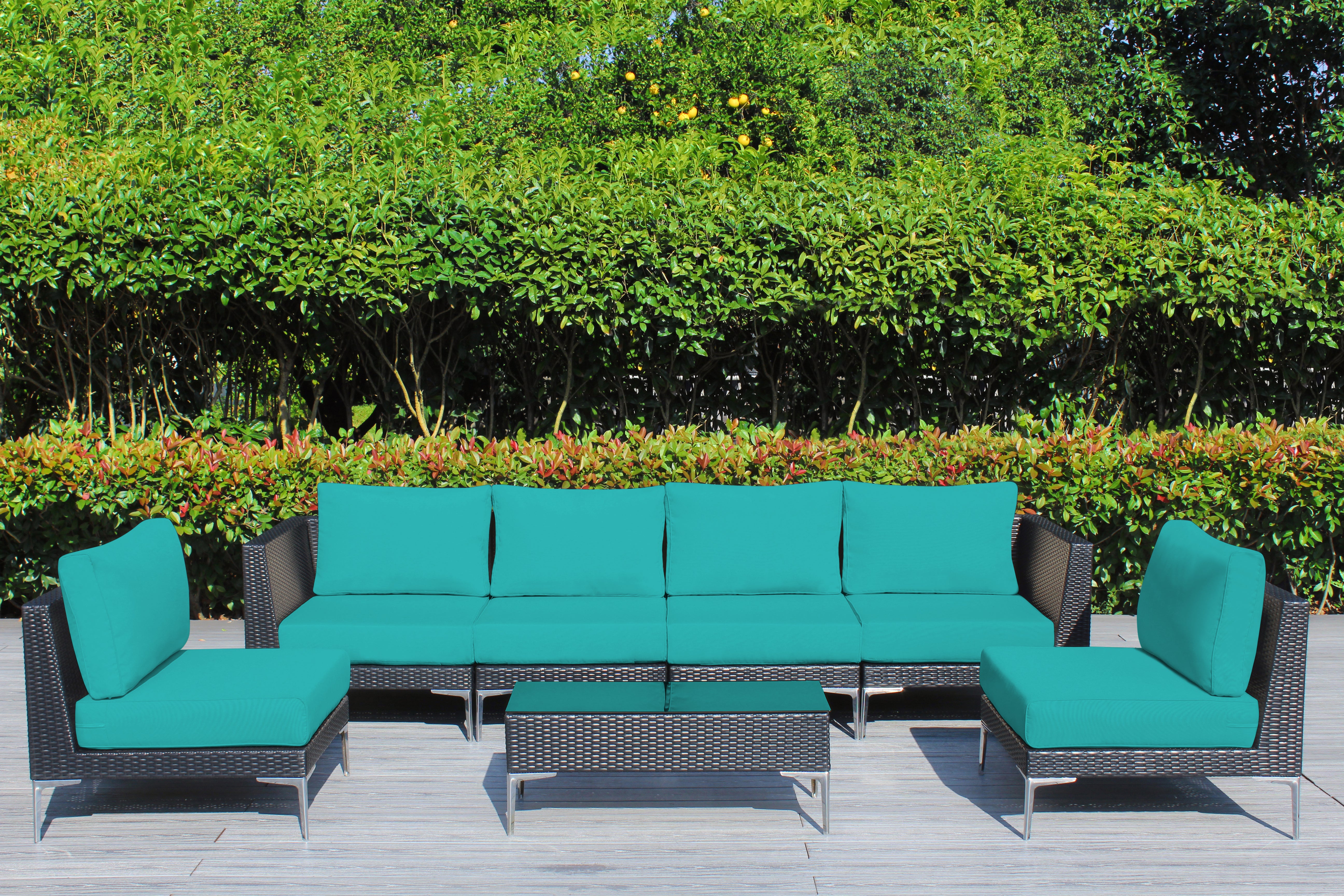 Fully Assembled Rainshield Patio Furniture - Premium 7 Piece Outdoor Sectional with Oversized Seating, Tall High Back and 6-inch Water Protected Cushions