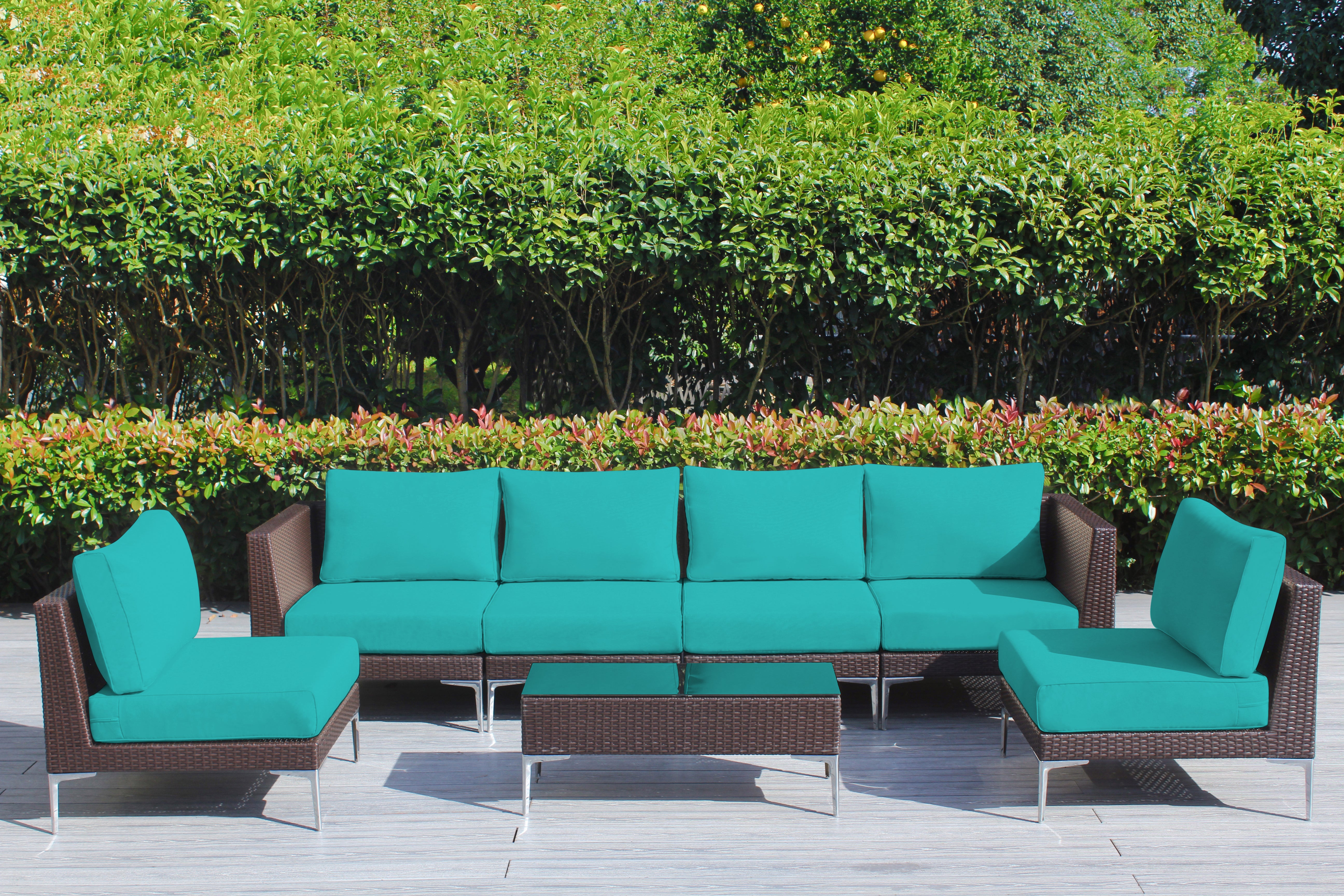 Fully Assembled Rainshield Patio Furniture - Premium 7 Piece Outdoor Sectional with Oversized Seating, Tall High Back and 6-inch Water Protected Cushions