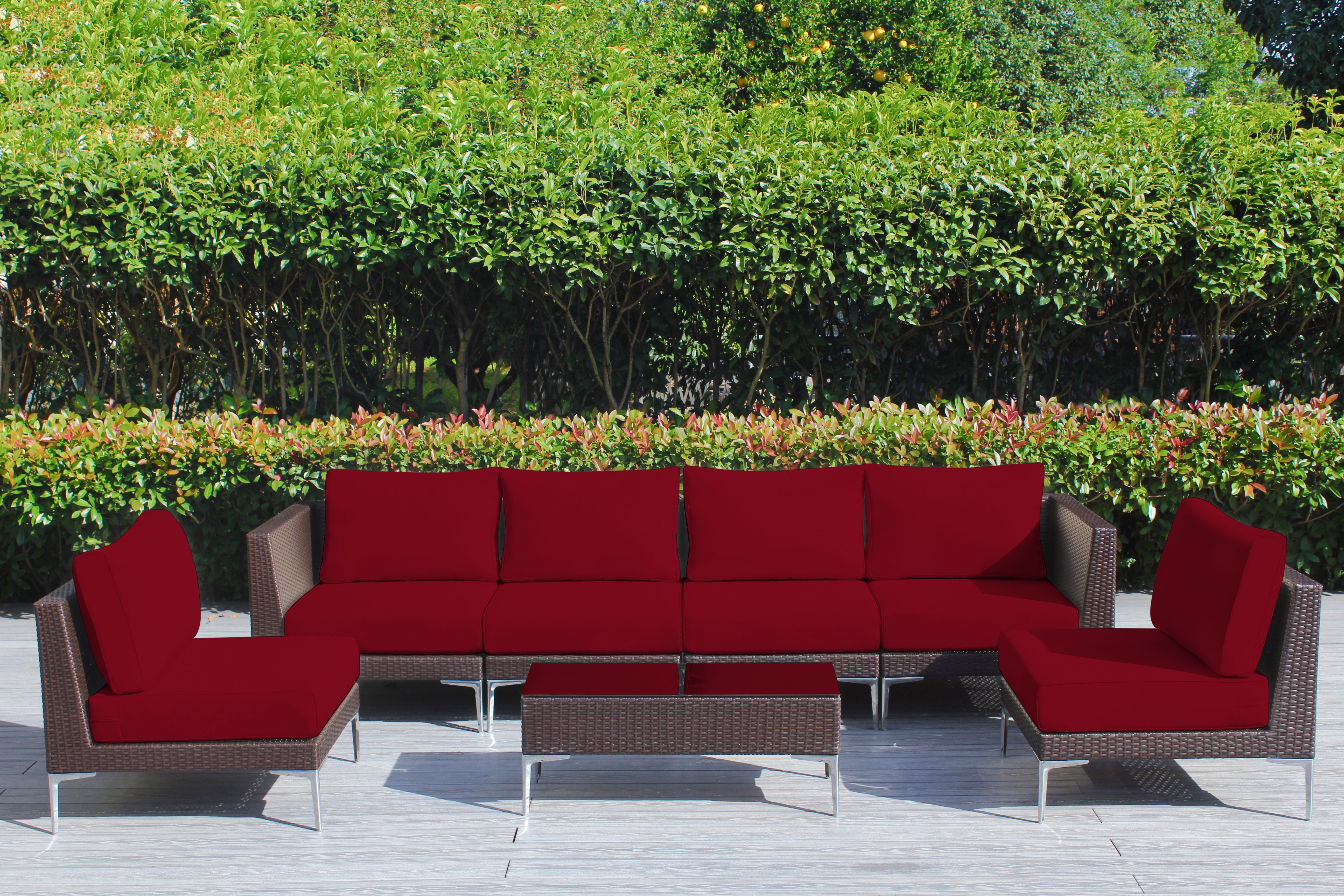Fully Assembled Rainshield Patio Furniture - Premium 7 Piece Outdoor Sectional with Oversized Seating, Tall High Back and 6-inch Water Protected Cushions