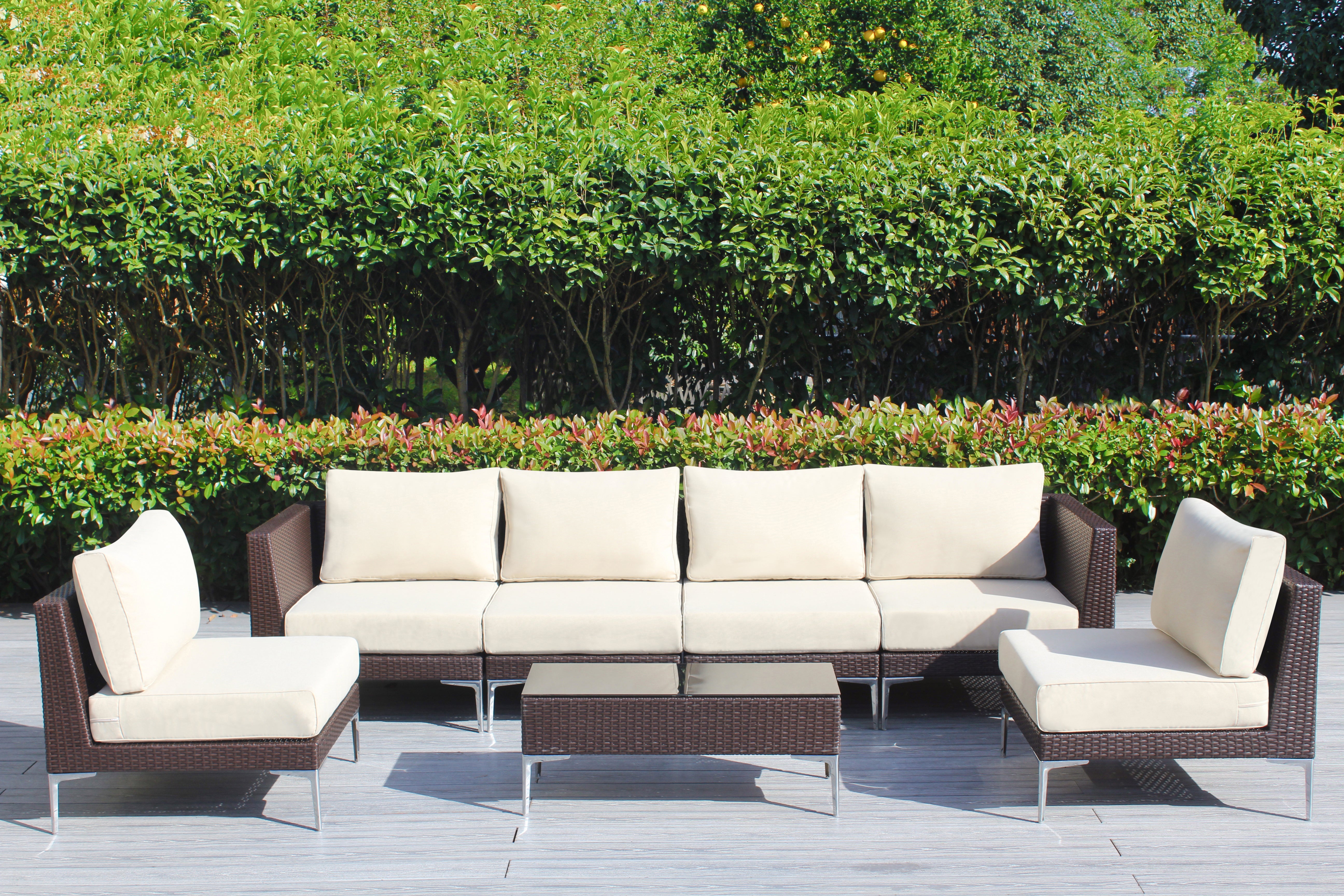 Fully Assembled Rainshield Patio Furniture - Premium 7 Piece Outdoor Sectional with Oversized Seating, Tall High Back and 6-inch Water Protected Cushions