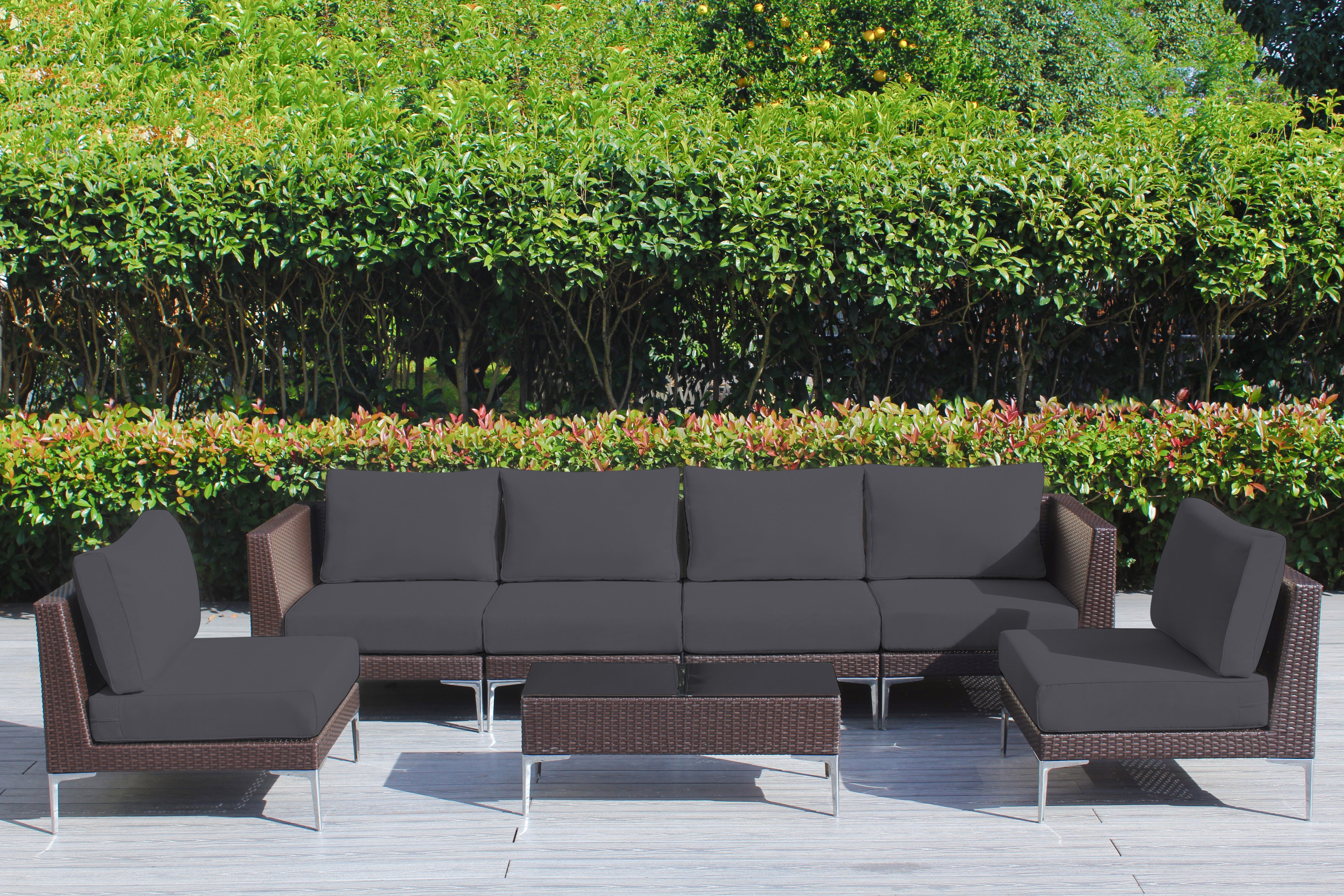 Fully Assembled Rainshield Patio Furniture - Premium 7 Piece Outdoor Sectional with Oversized Seating, Tall High Back and 6-inch Water Protected Cushions