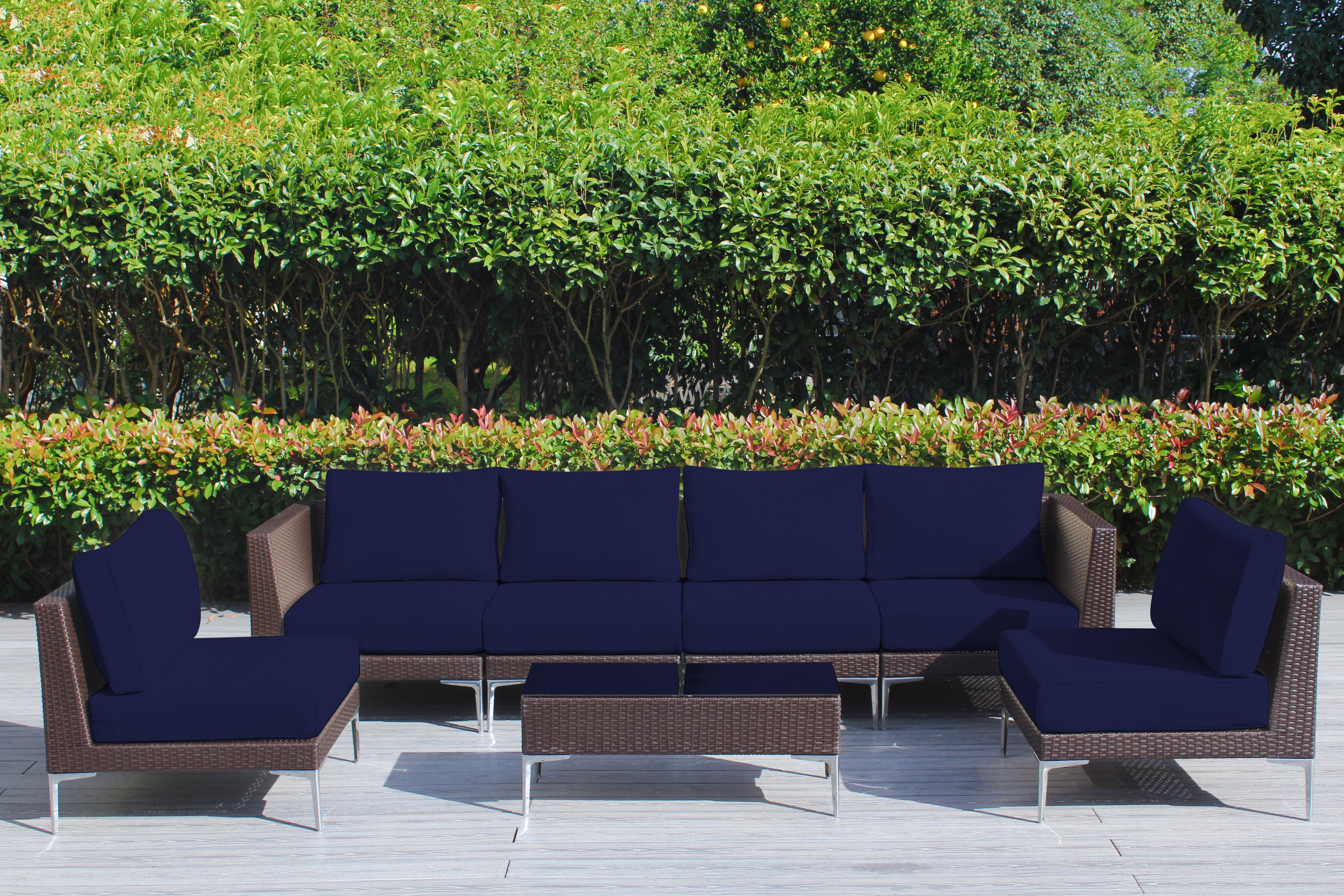 Fully Assembled Rainshield Patio Furniture - Premium 7 Piece Outdoor Sectional with Oversized Seating, Tall High Back and 6-inch Water Protected Cushions