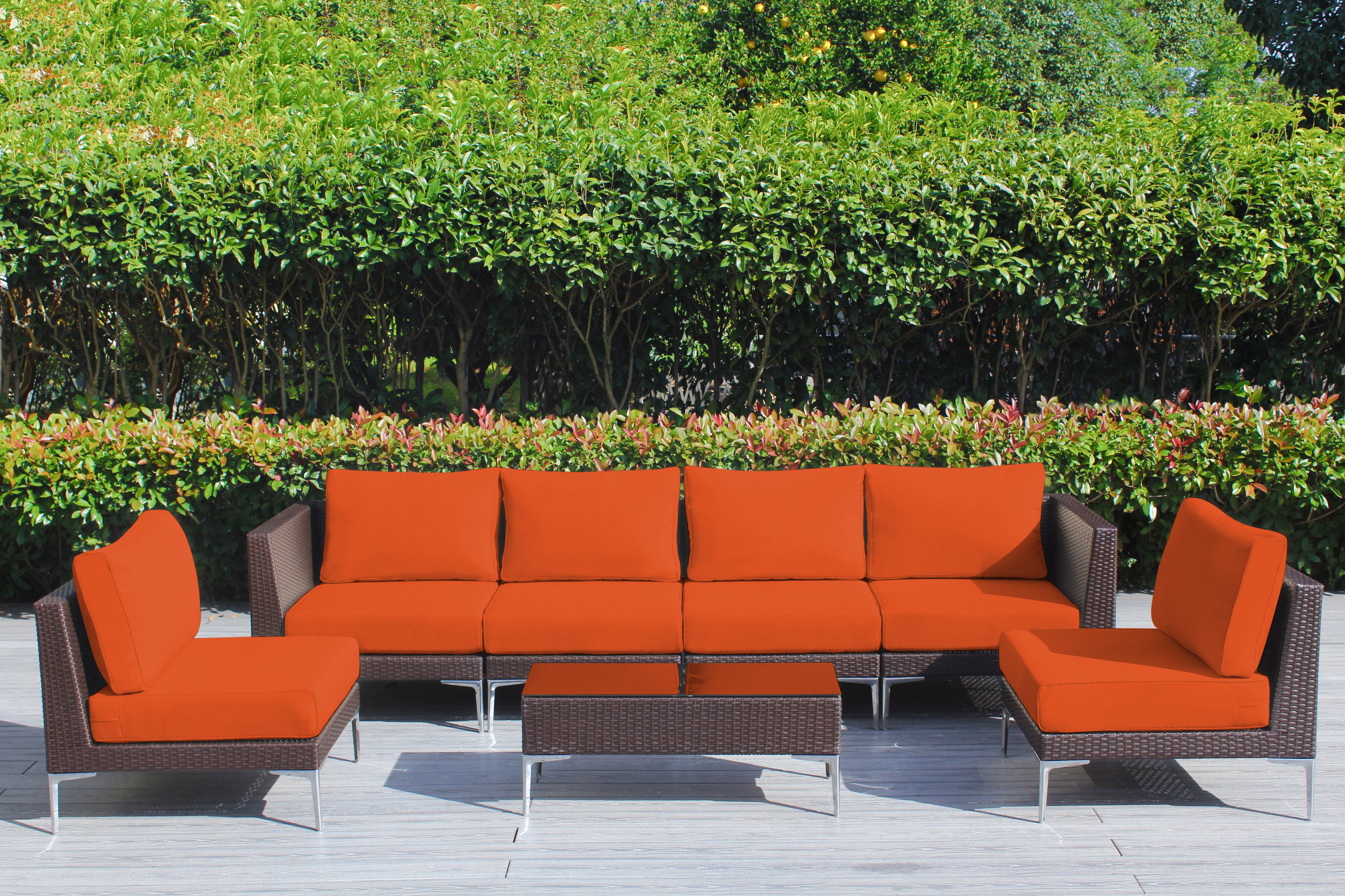 Fully Assembled Rainshield Patio Furniture - Premium 7 Piece Outdoor Sectional with Oversized Seating, Tall High Back and 6-inch Water Protected Cushions