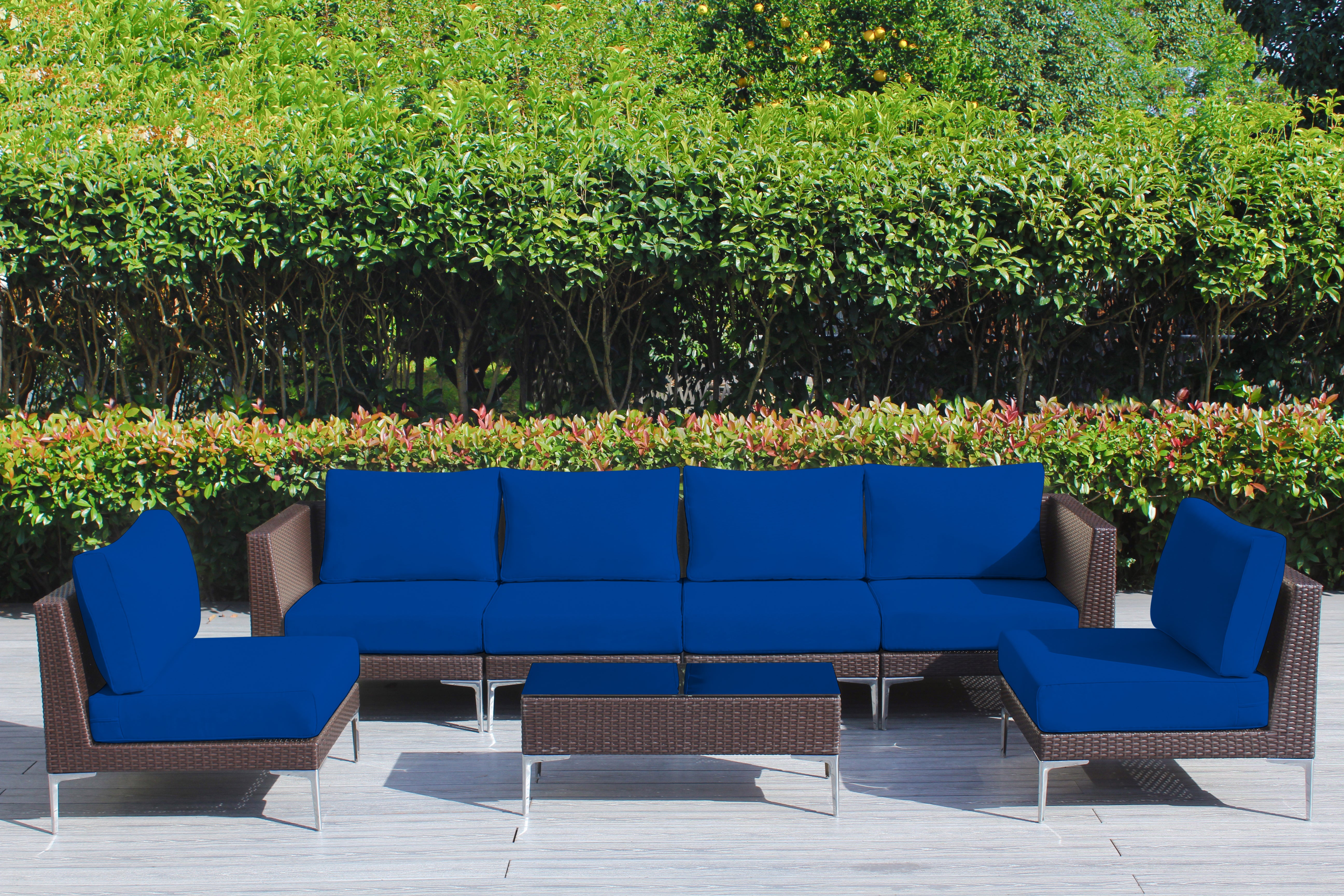 Fully Assembled Rainshield Patio Furniture - Premium 7 Piece Outdoor Sectional with Oversized Seating, Tall High Back and 6-inch Water Protected Cushions